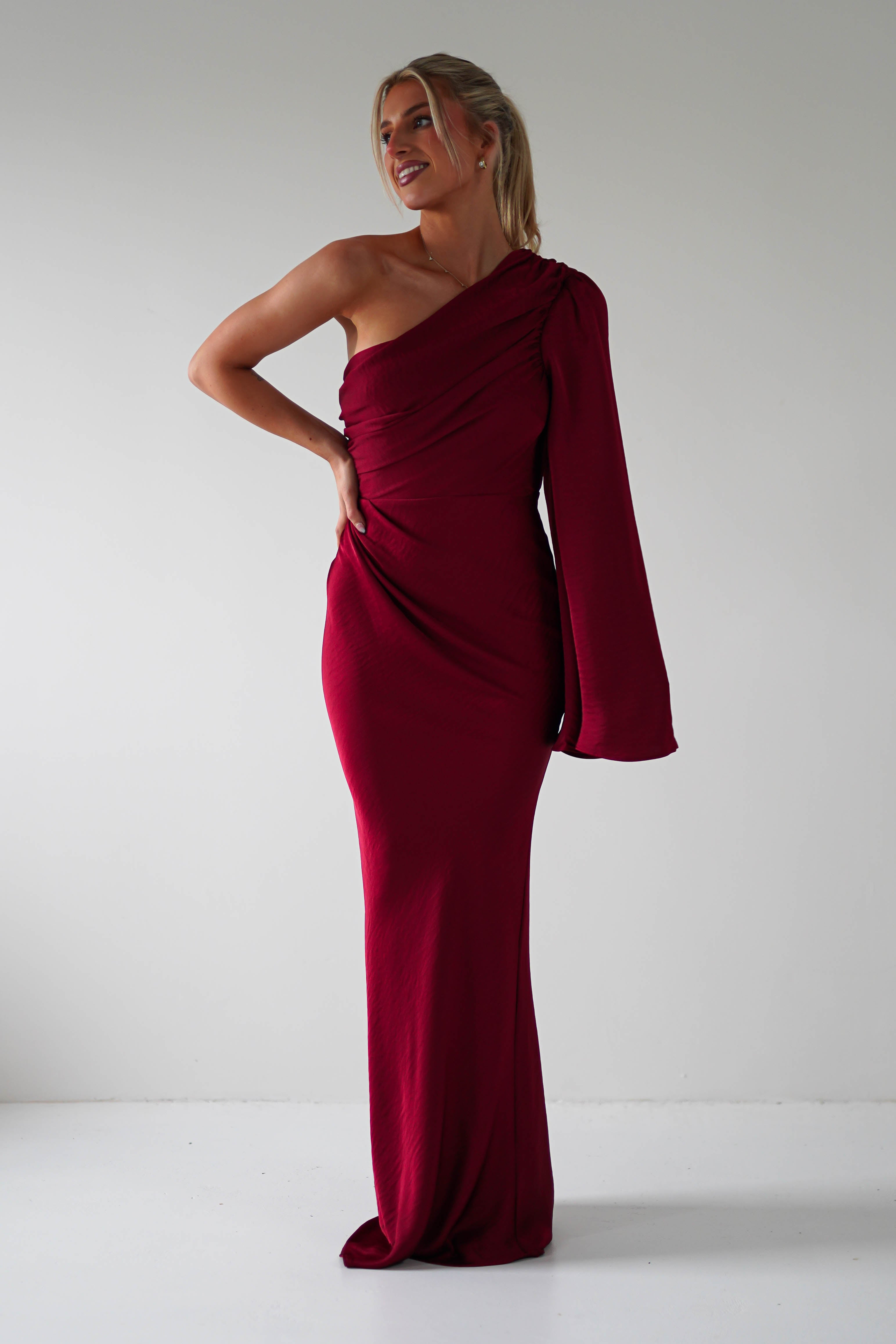 Elegance Silky Maxi Dress Wine | Wedding Guest Dress | Maxi | Oh Hello Clothing