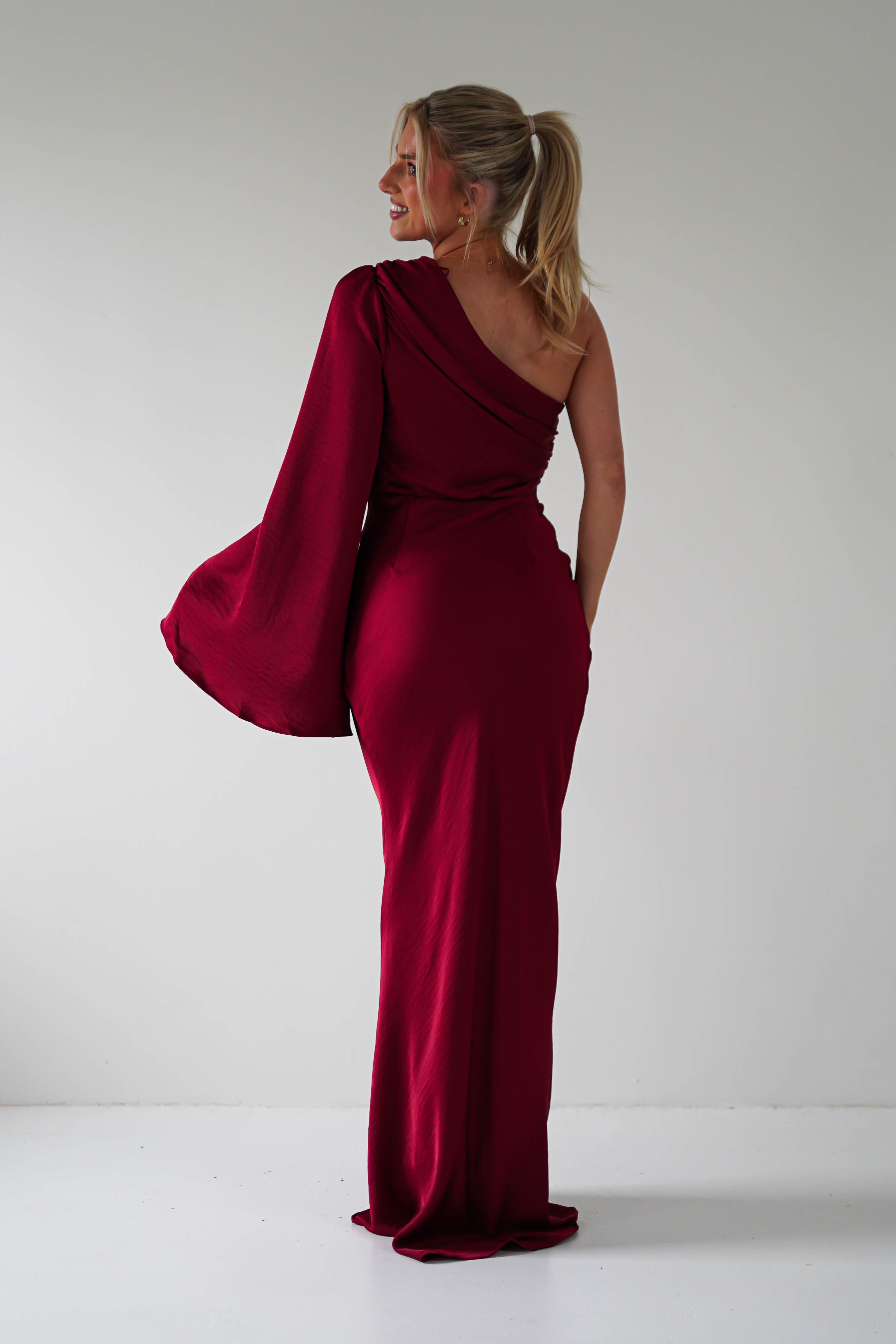 Elegance Silky Maxi Dress Wine | Wedding Guest Dress | Maxi | Oh Hello Clothing