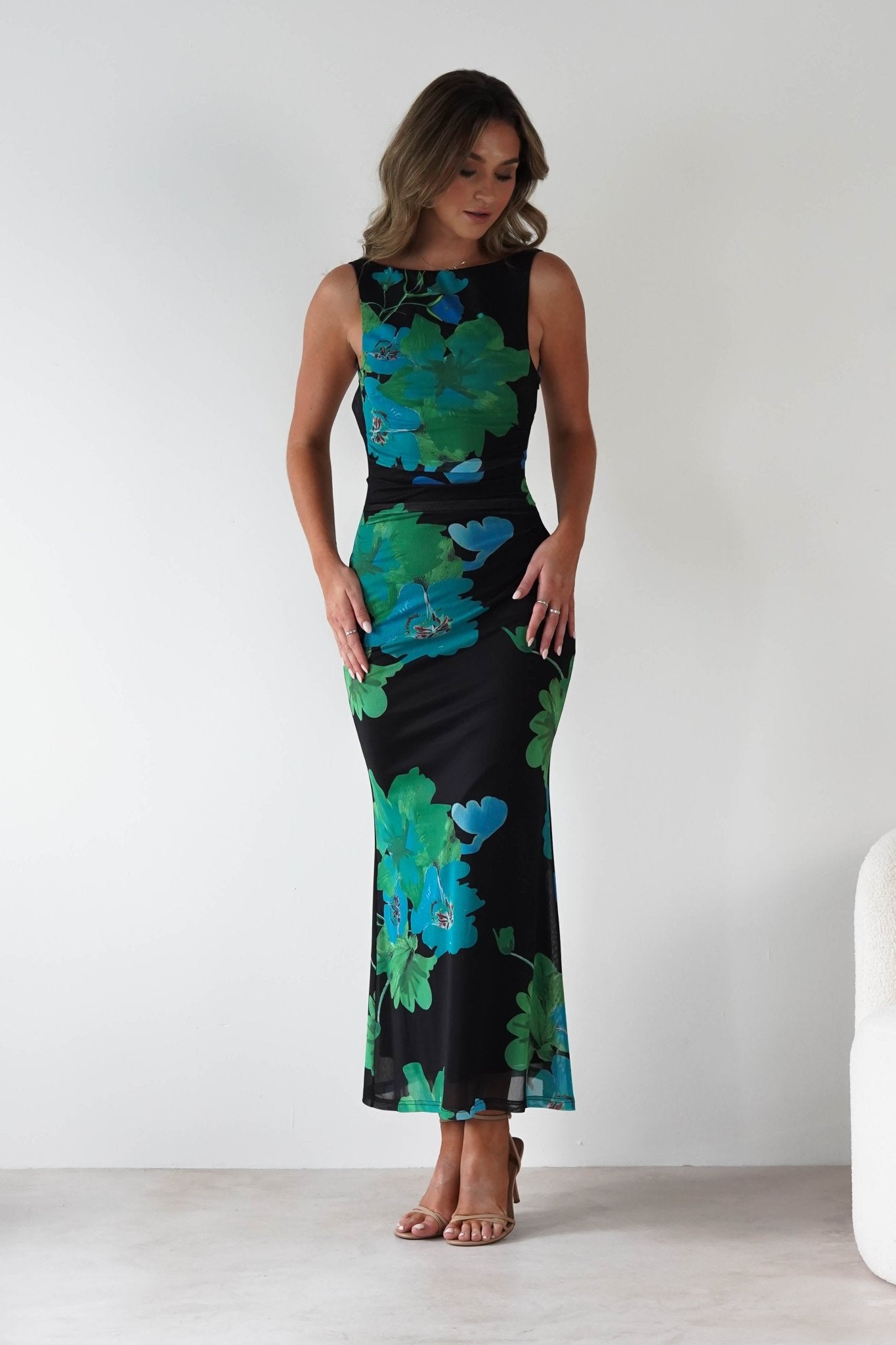 Elysia Bodycon Mesh Maxi Dress Black/Green | Wedding Guest Dress | Bodycon | Maxi | Oh Hello Clothing
