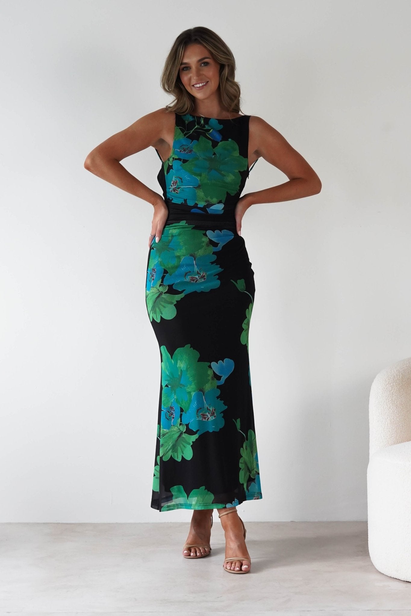 Elysia Bodycon Mesh Maxi Dress Black/Green | Wedding Guest Dress | Bodycon | Maxi | Oh Hello Clothing