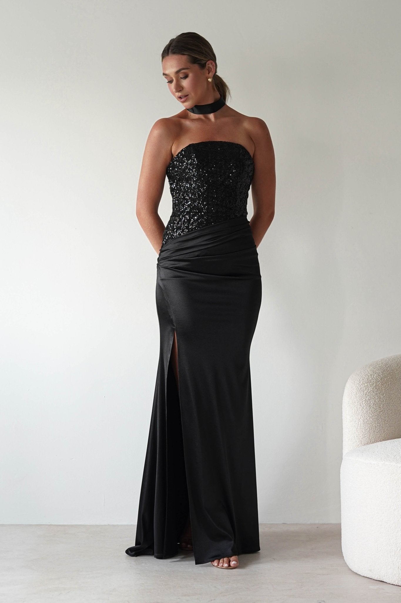 Elysia Sequin Embellished Bodice Gown | Black | Debs & Prom | Formal Gown | Oh Hello Clothing