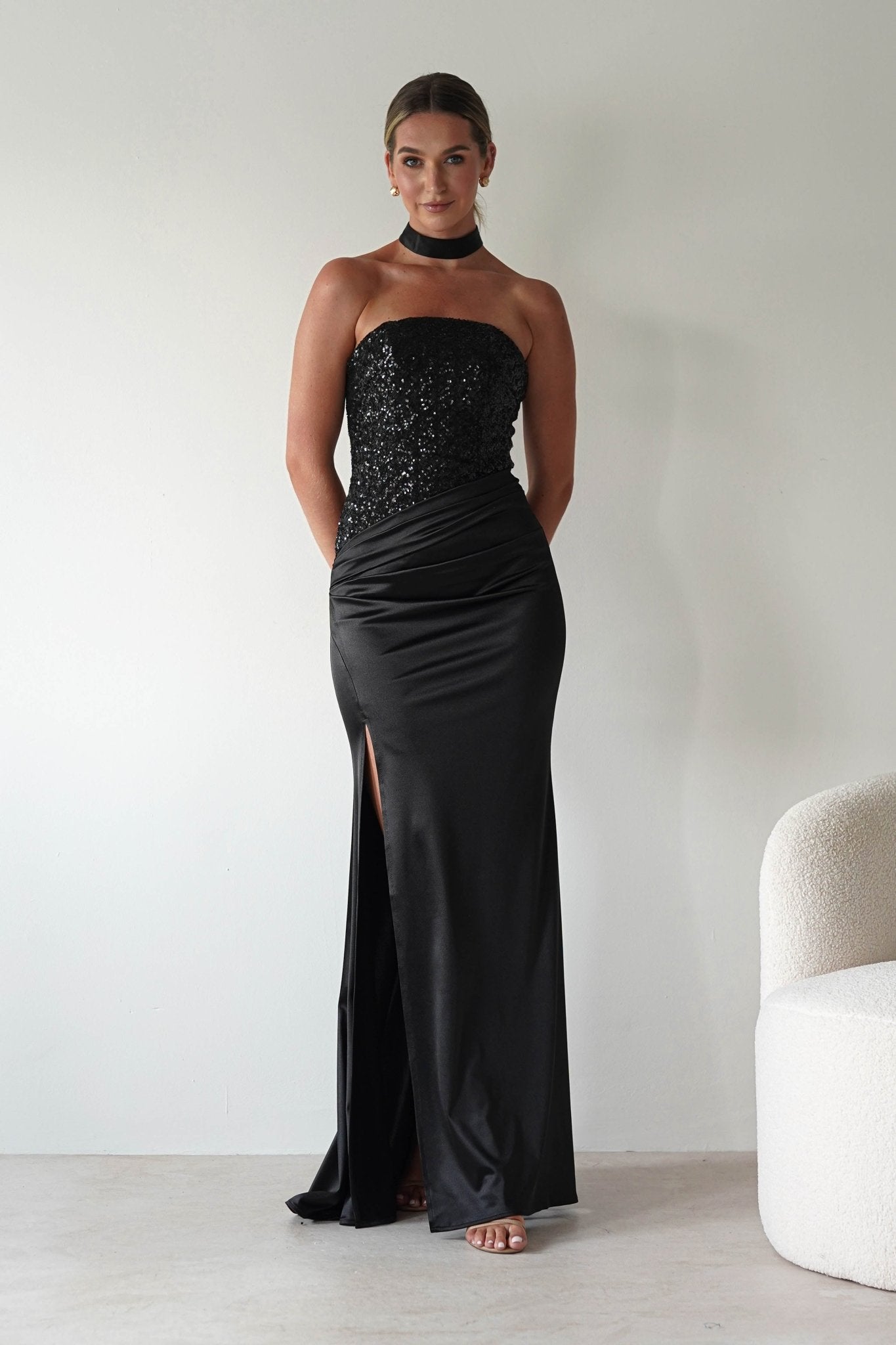 Elysia Sequin Embellished Bodice Gown | Black | Debs & Prom | Formal Gown | Oh Hello Clothing