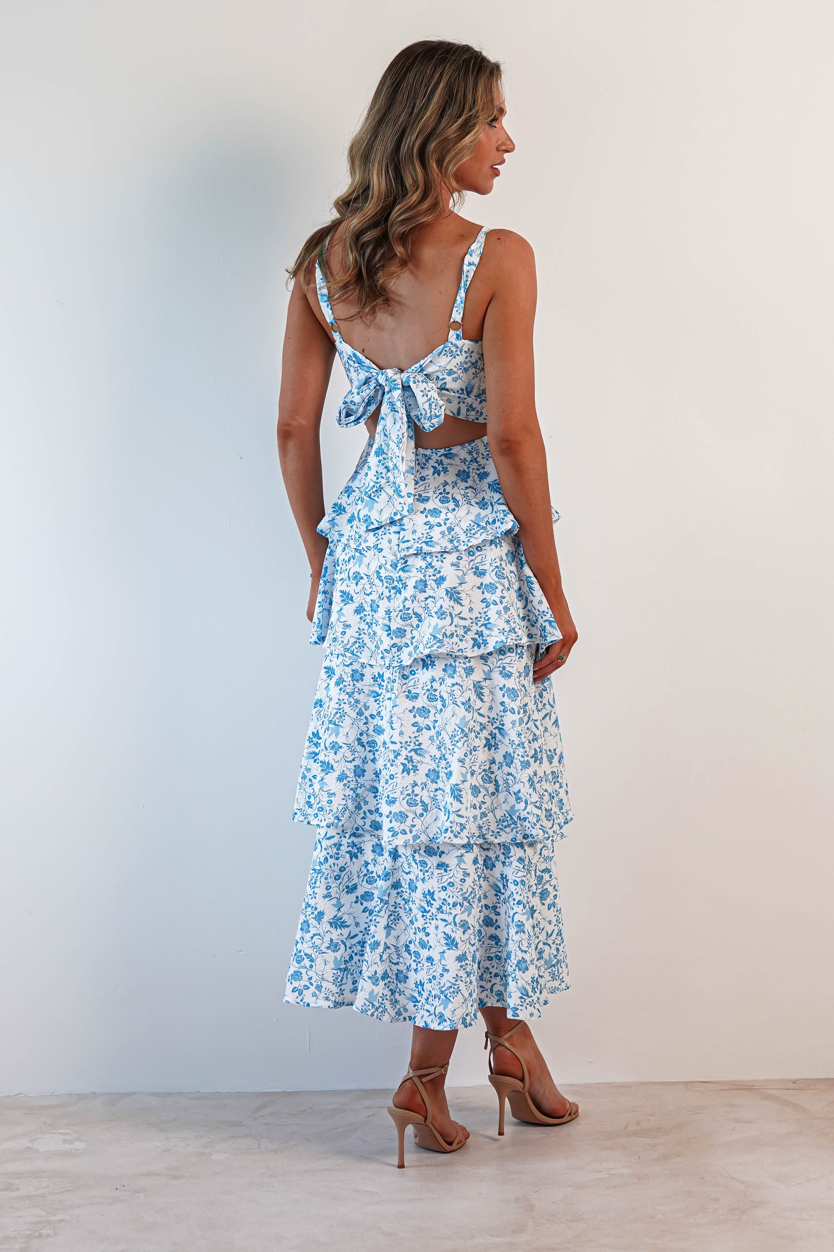 Emily Floral Ruffle Maxi Dress Blue/White | Wedding Guest Dress | Maxi | Oh Hello Clothing