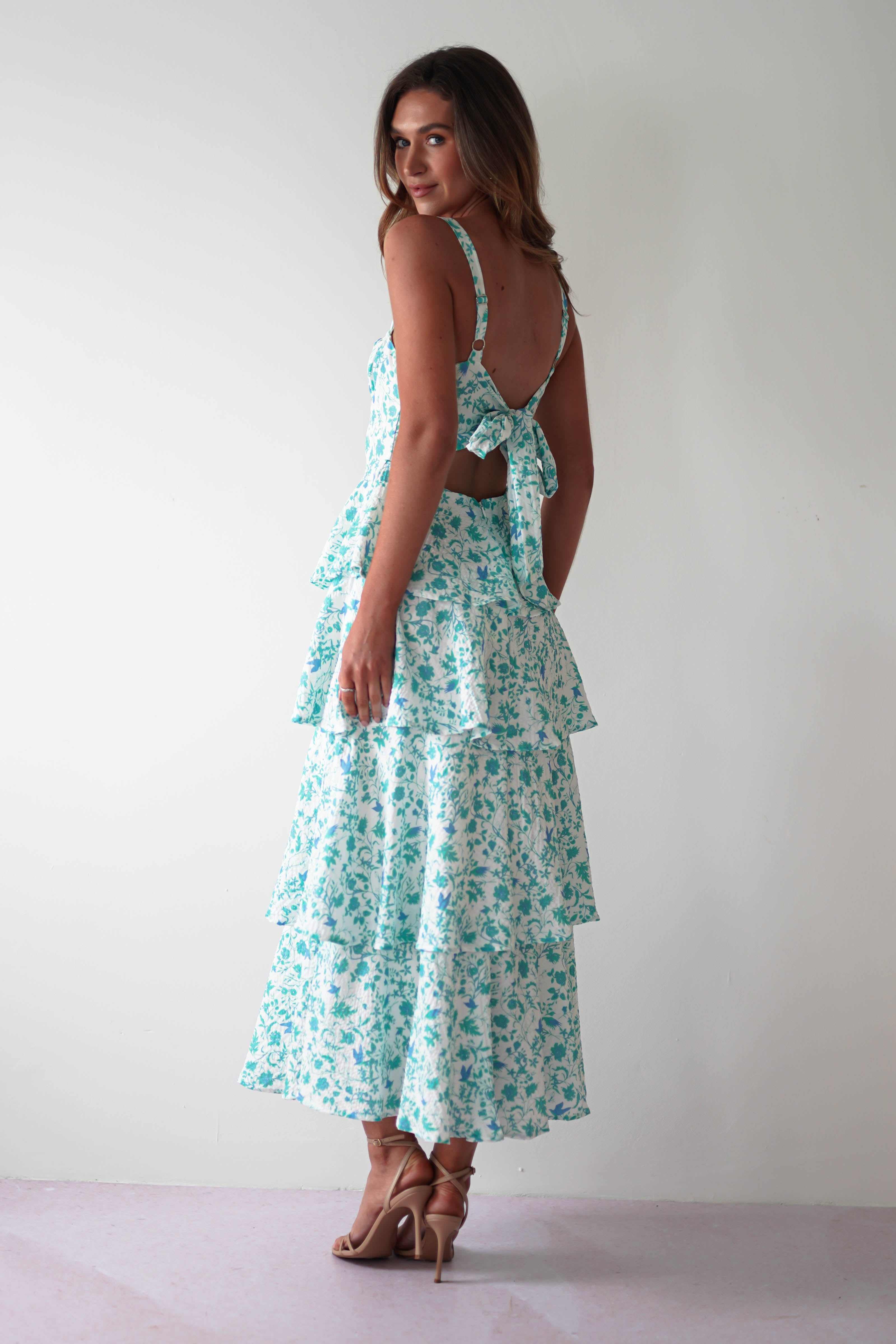 Emily Floral Ruffle Maxi Dress Green/White | Wedding Guest Dress | Maxi | Oh Hello Clothing
