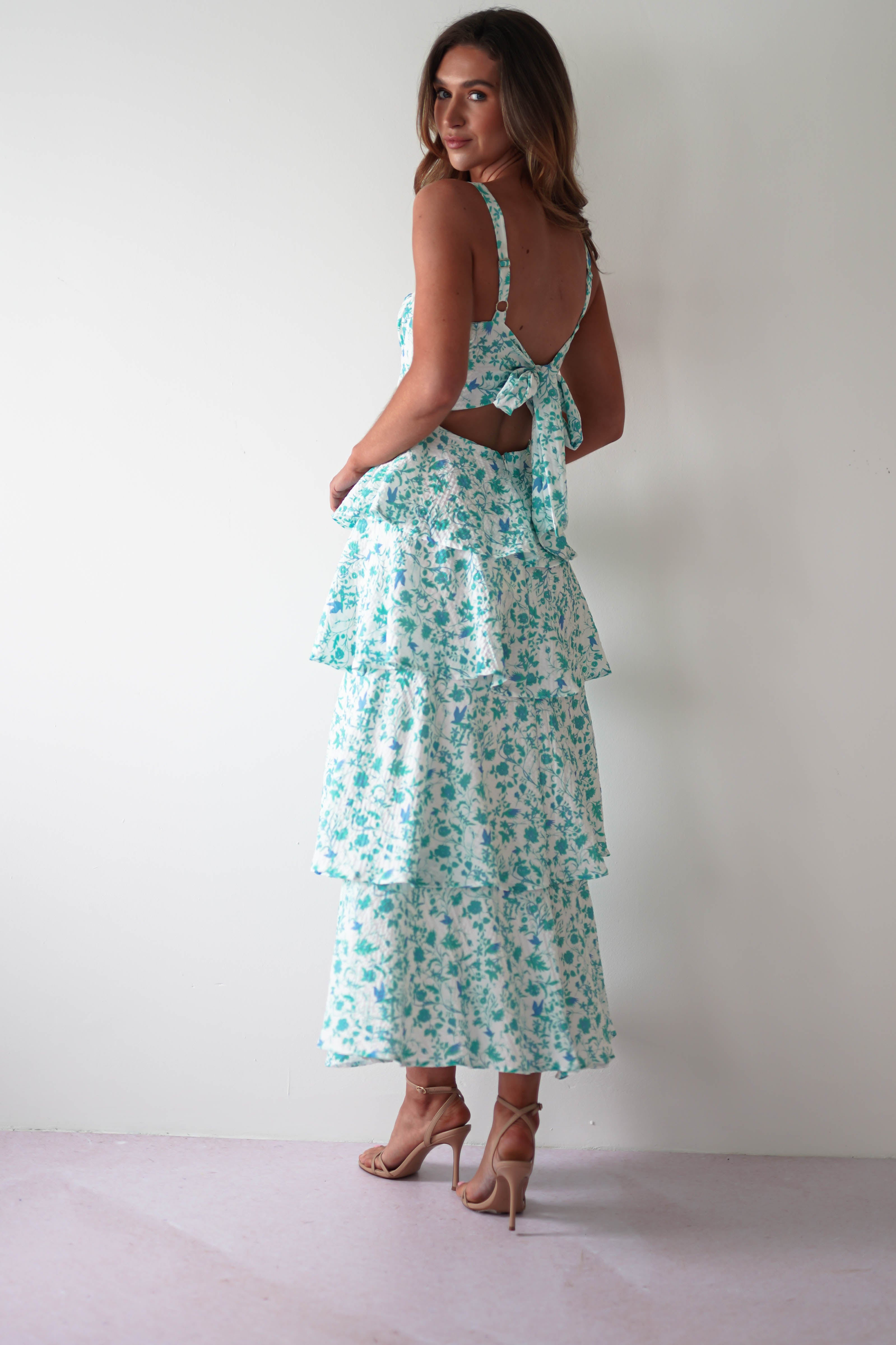 Emily Floral Ruffle Maxi Dress Green/White | Wedding Guest Dress | Maxi | Oh Hello Clothing