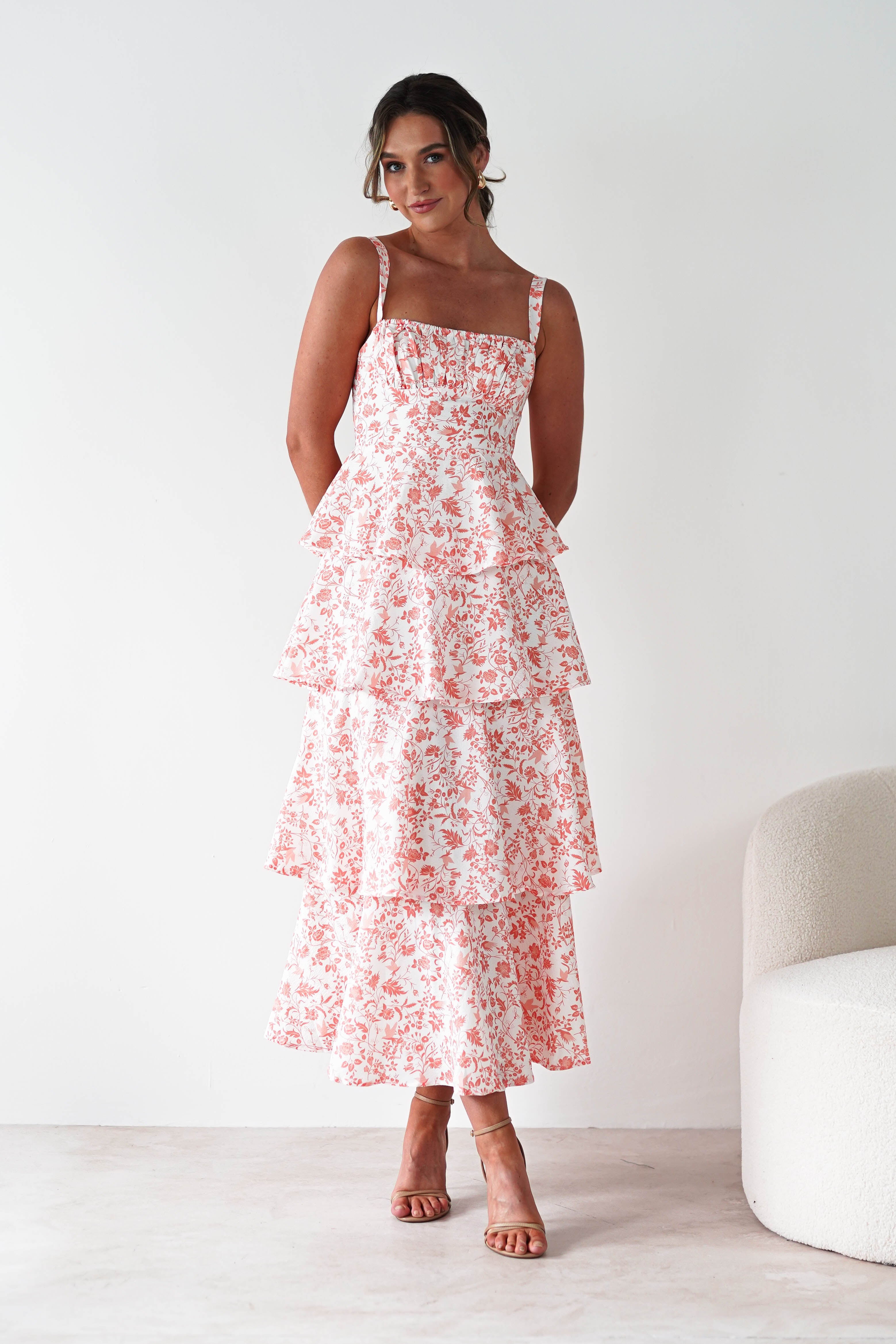 Emily Floral Ruffle Maxi Dress Orange Print | Wedding Guest Dress | Maxi | Oh Hello Clothing