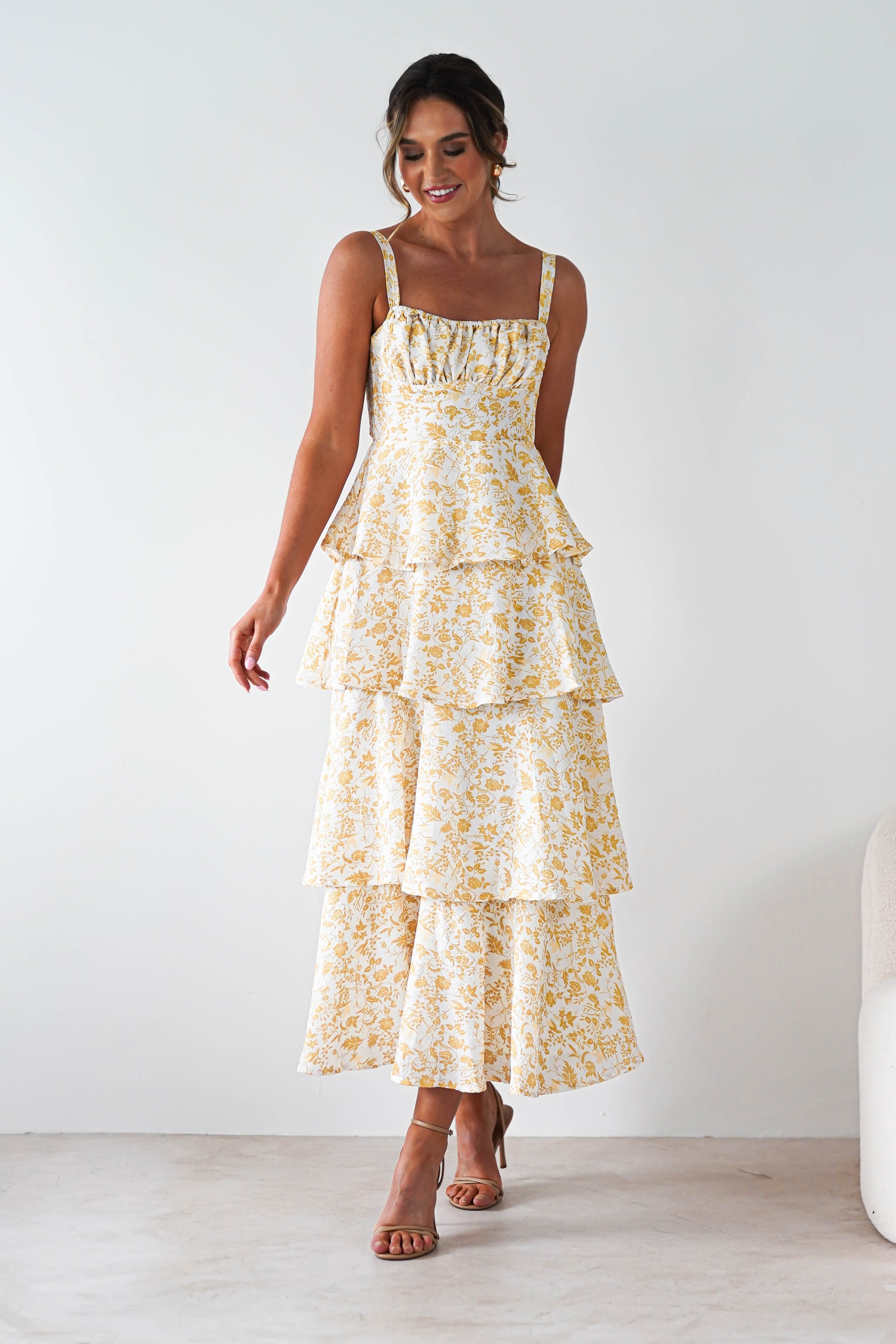 Emily Floral Ruffle Maxi Dress Yellow Print | Wedding Guest Dress | Maxi | Oh Hello Clothing