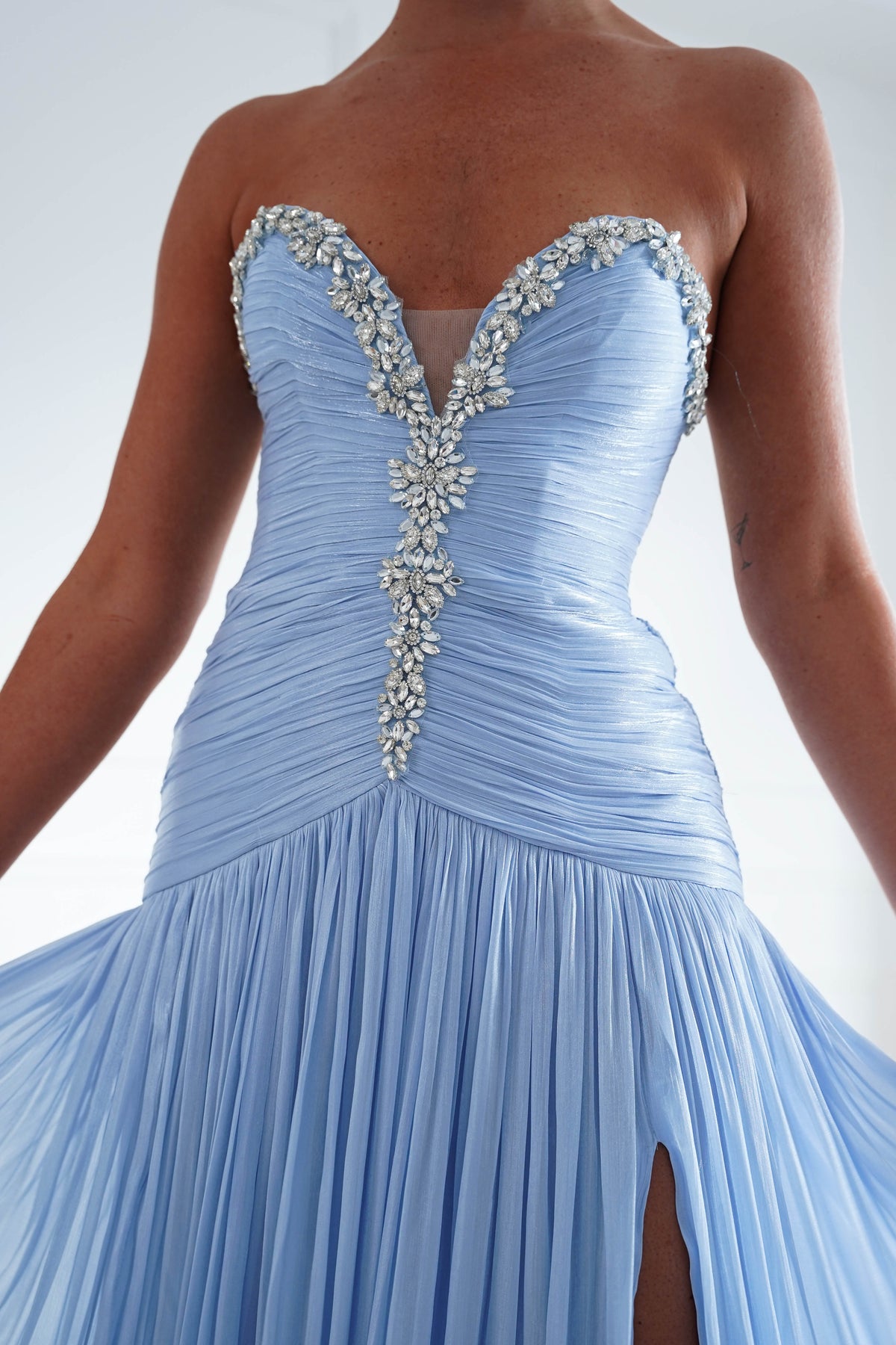 Oh Hello Clothing Dresses > Prom Dresses Estella Diamante Trim Ruched Maxi Gown | Blue