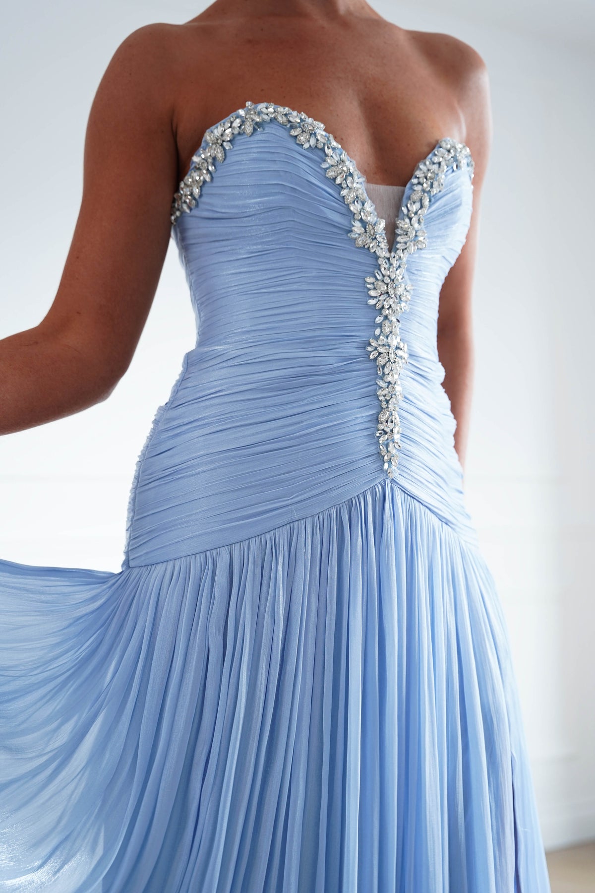 Oh Hello Clothing Dresses > Prom Dresses Estella Diamante Trim Ruched Maxi Gown | Blue