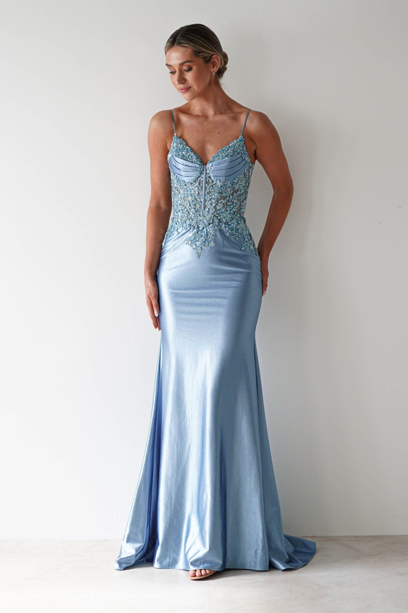 Eternity Glitter Bodycon Gown | Dusty Blue | Debs & Prom | Formal Gown | Oh Hello Clothing