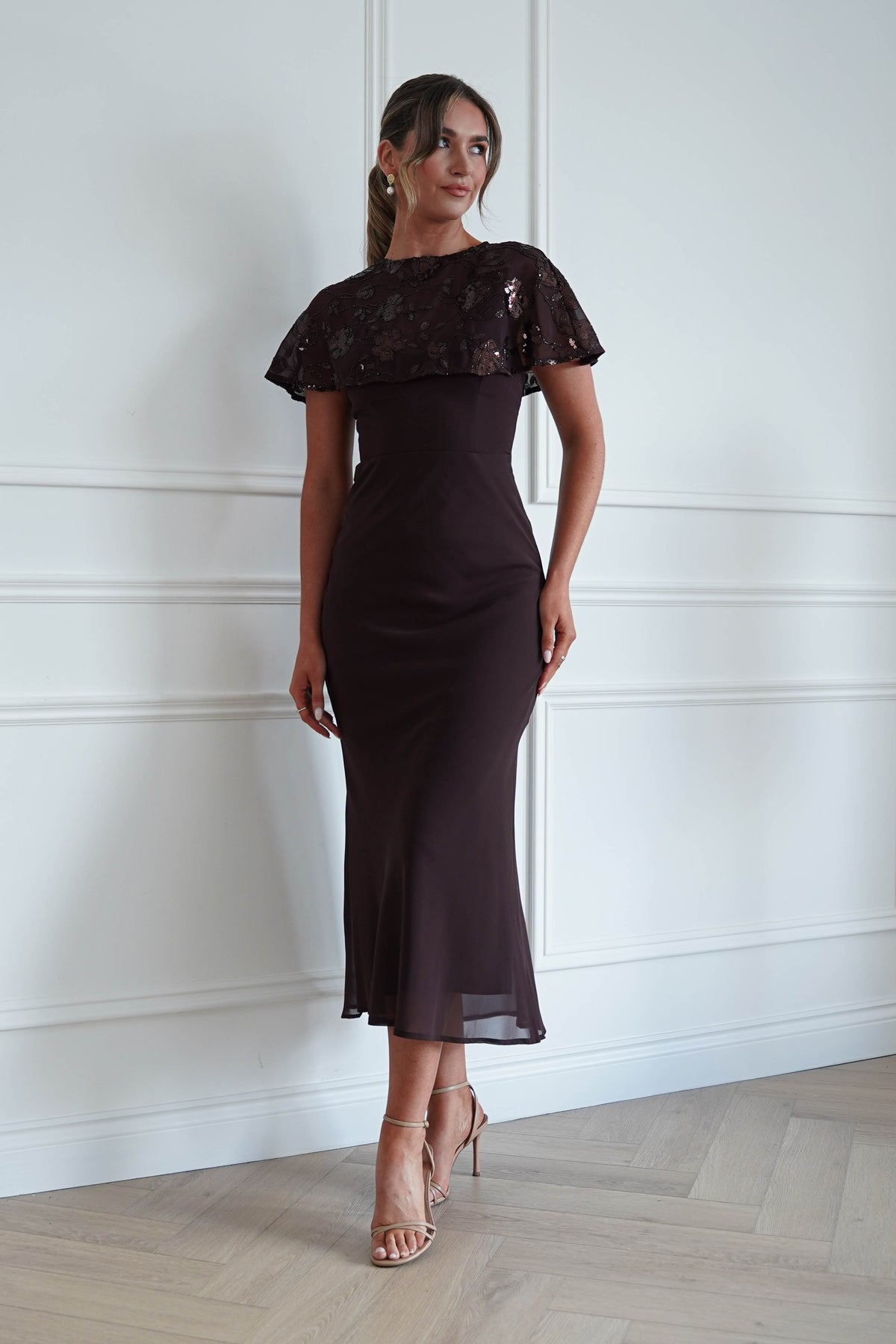 Oh Hello Clothing Women > Clothing > Dresses Fatima Sequin Cape Maxi Dress | BROWN (Copy)
