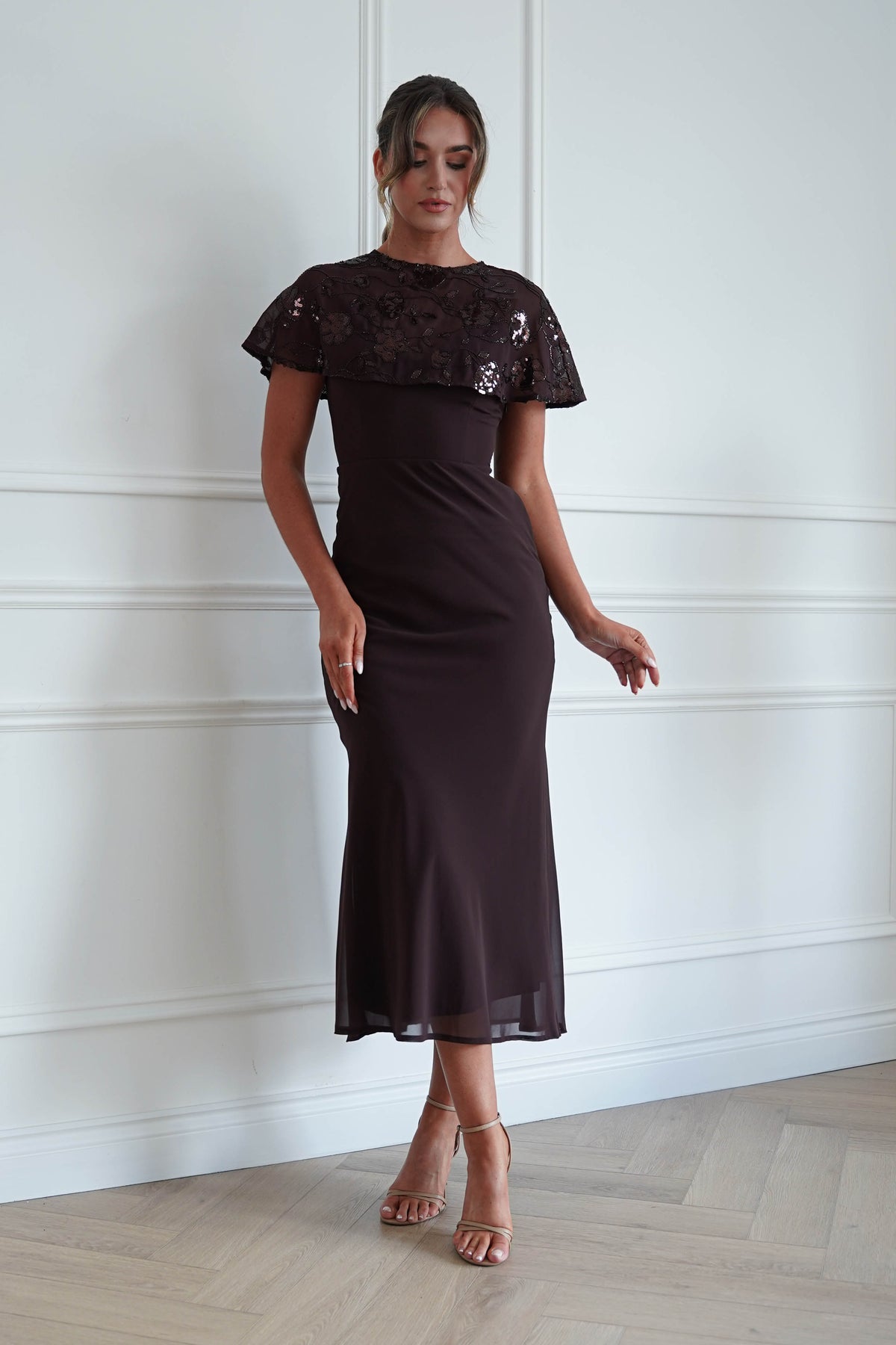 Oh Hello Clothing Women > Clothing > Dresses Fatima Sequin Cape Maxi Dress | BROWN (Copy)