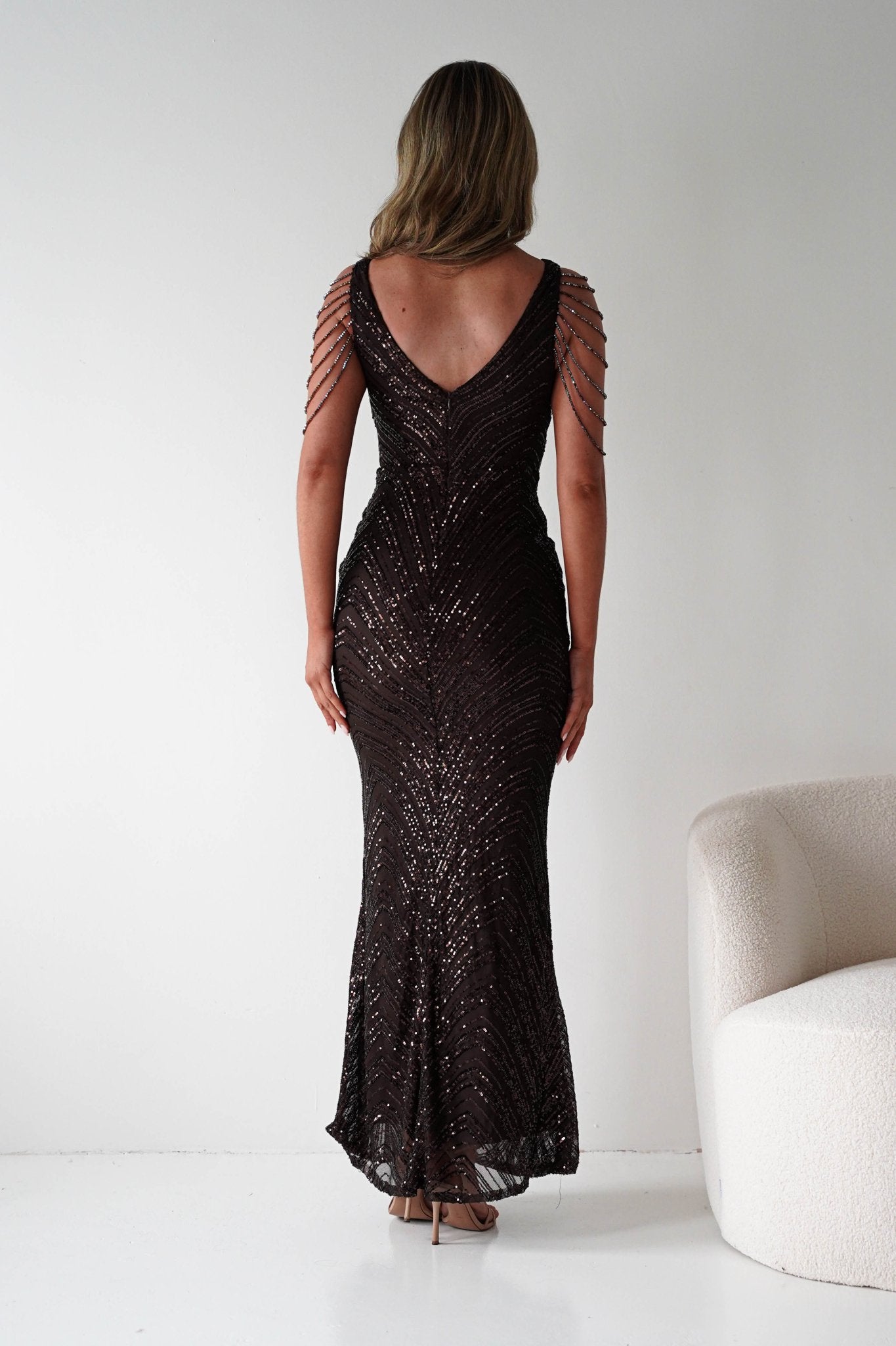 Fayette Embellished Sequin Gown | Brown | Debs & Prom | Oh Hello Clothing