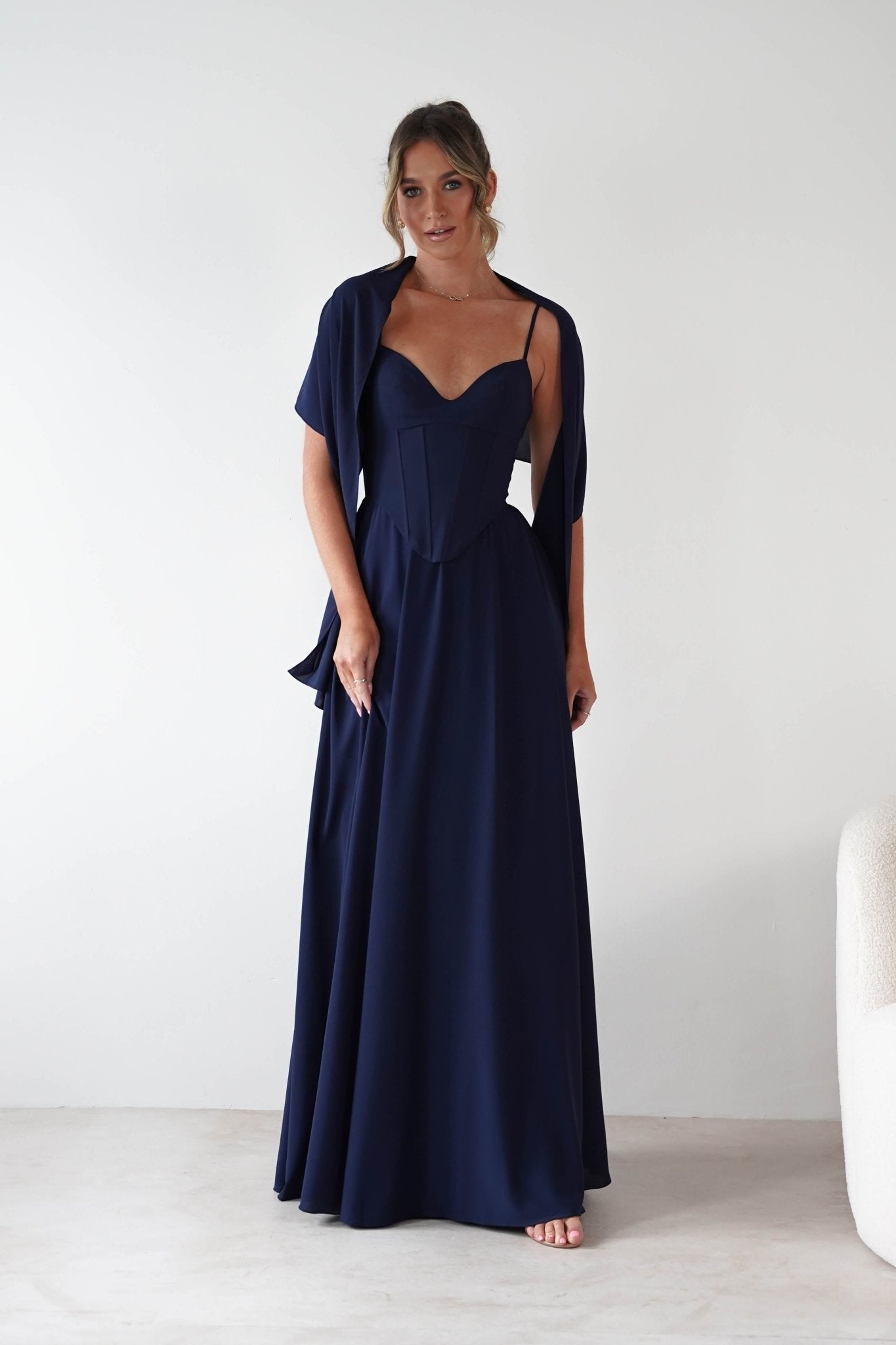 Felicity Lace Up Corset Maxi Dress Navy | Wedding Guest Dress | Corset Bodice | Maxi | Oh Hello Clothing