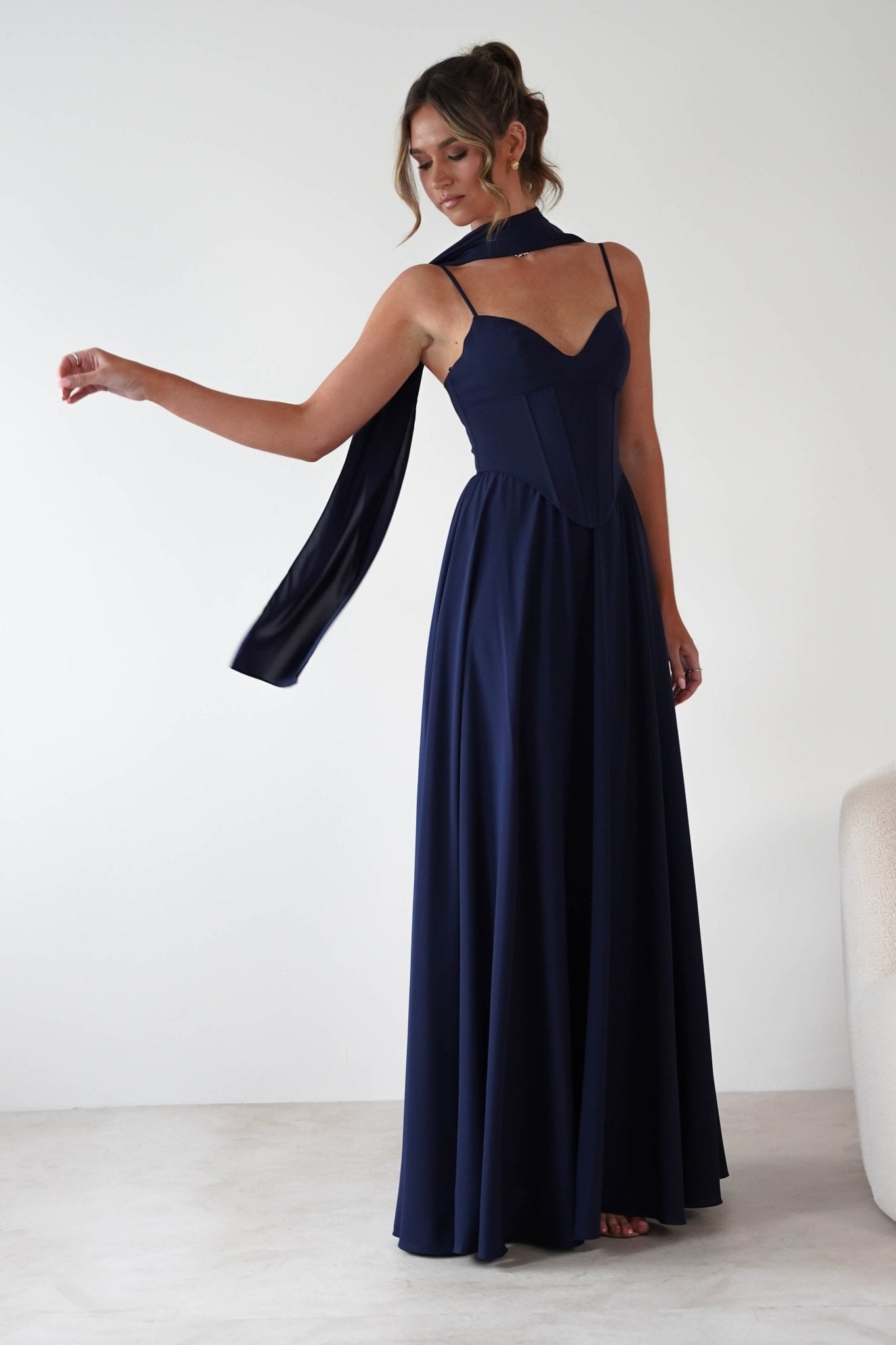 Felicity Lace Up Corset Maxi Dress Navy | Wedding Guest Dress | Corset Bodice | Maxi | Oh Hello Clothing