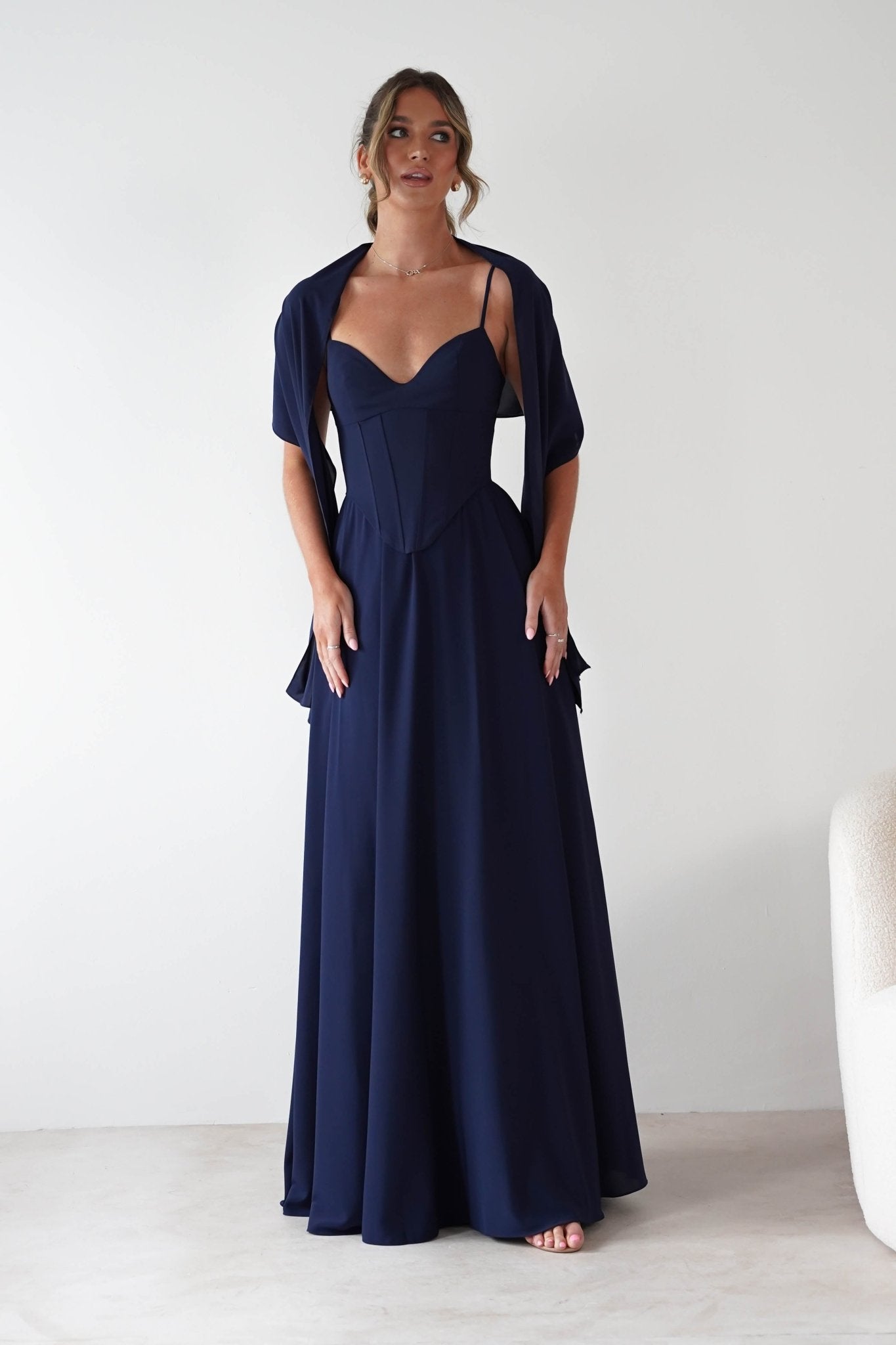 Felicity Lace Up Corset Maxi Dress Navy | Wedding Guest Dress | Corset Bodice | Maxi | Oh Hello Clothing