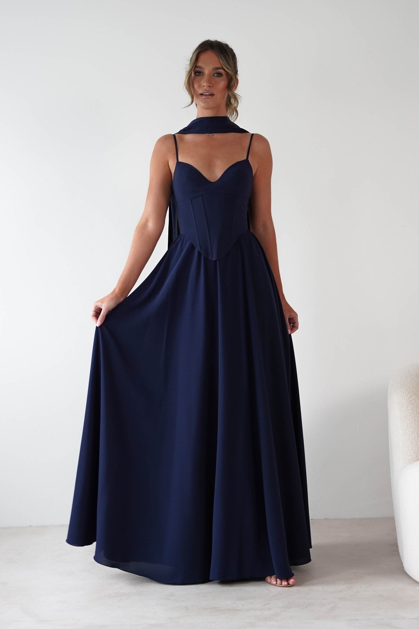 Felicity Lace Up Corset Maxi Dress Navy | Wedding Guest Dress | Corset Bodice | Maxi | Oh Hello Clothing