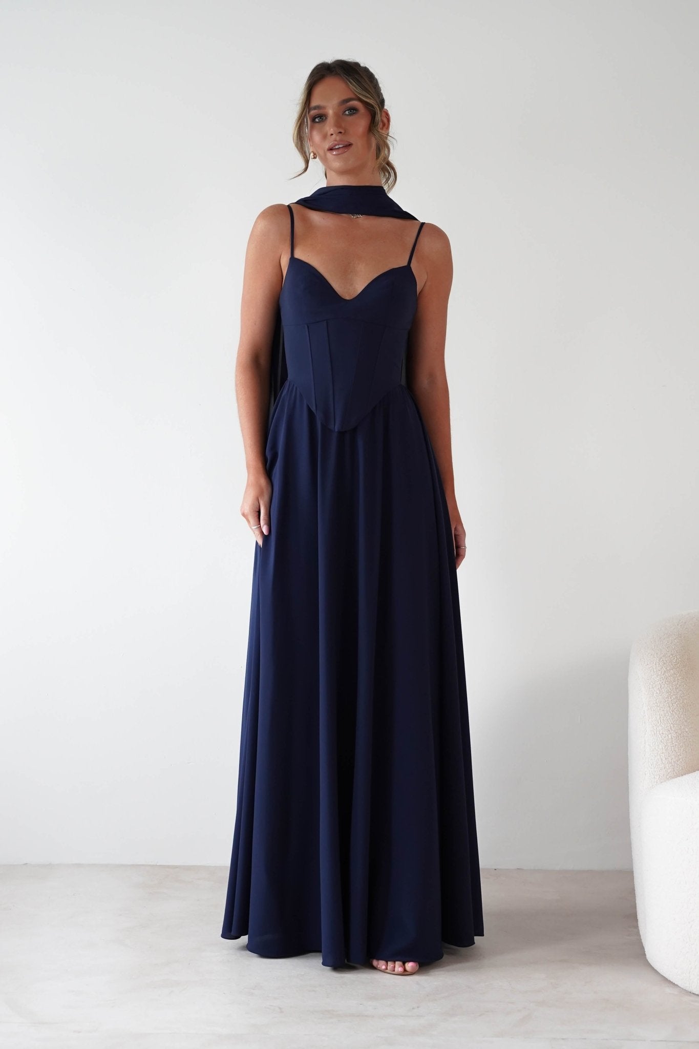Felicity Lace Up Corset Maxi Dress Navy | Wedding Guest Dress | Corset Bodice | Maxi | Oh Hello Clothing