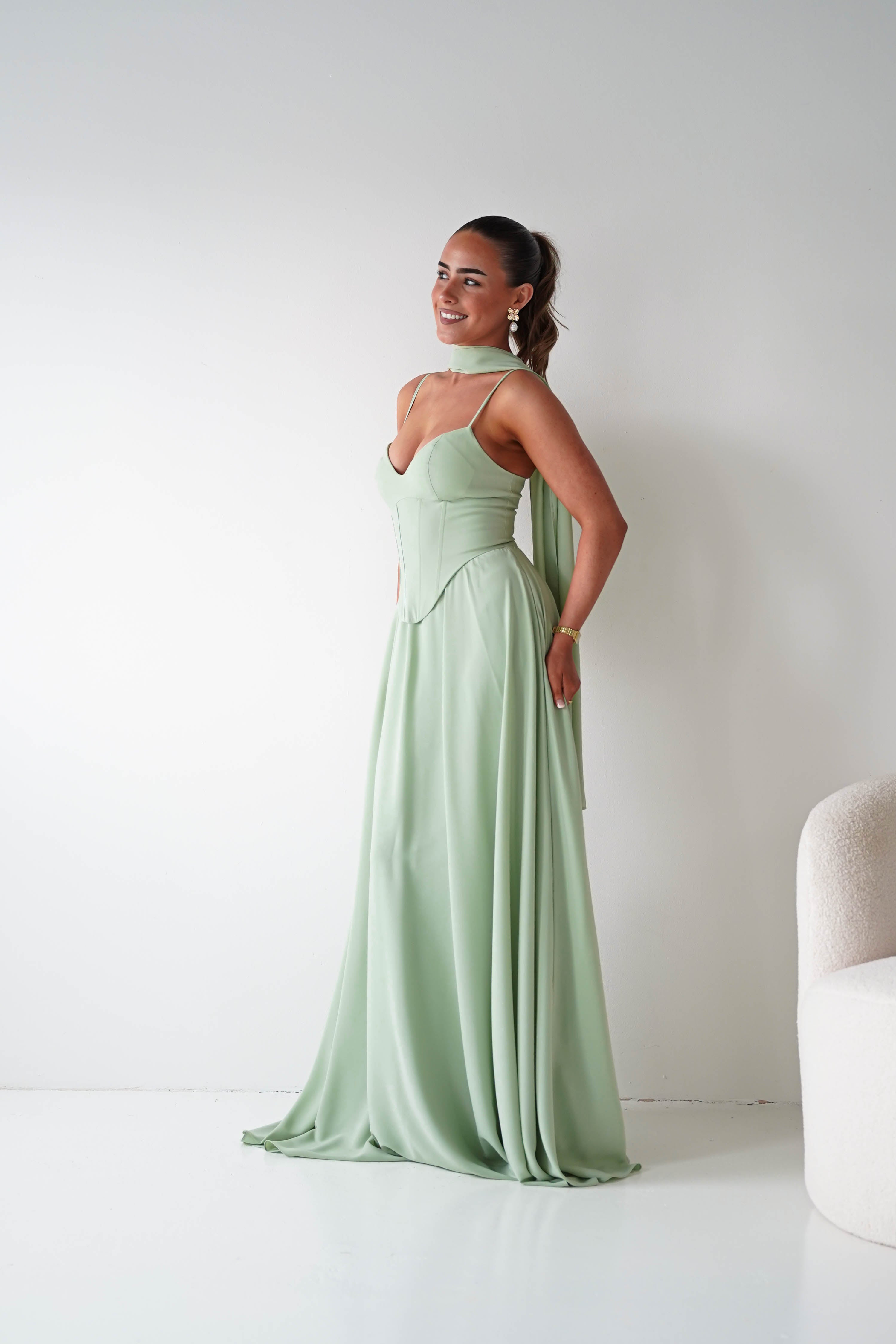 Oh Hello Clothing Dresses > Prom Dresses Felicity Lace Up Corset Maxi Dress | Sage