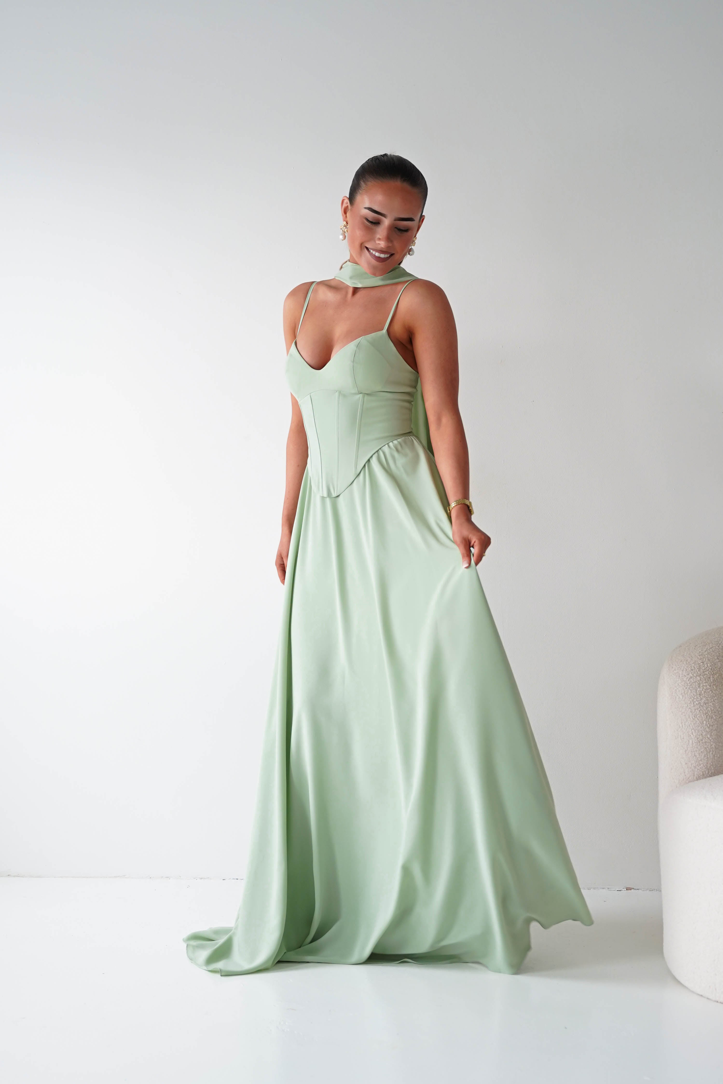 Oh Hello Clothing Dresses > Prom Dresses Felicity Lace Up Corset Maxi Dress | Sage