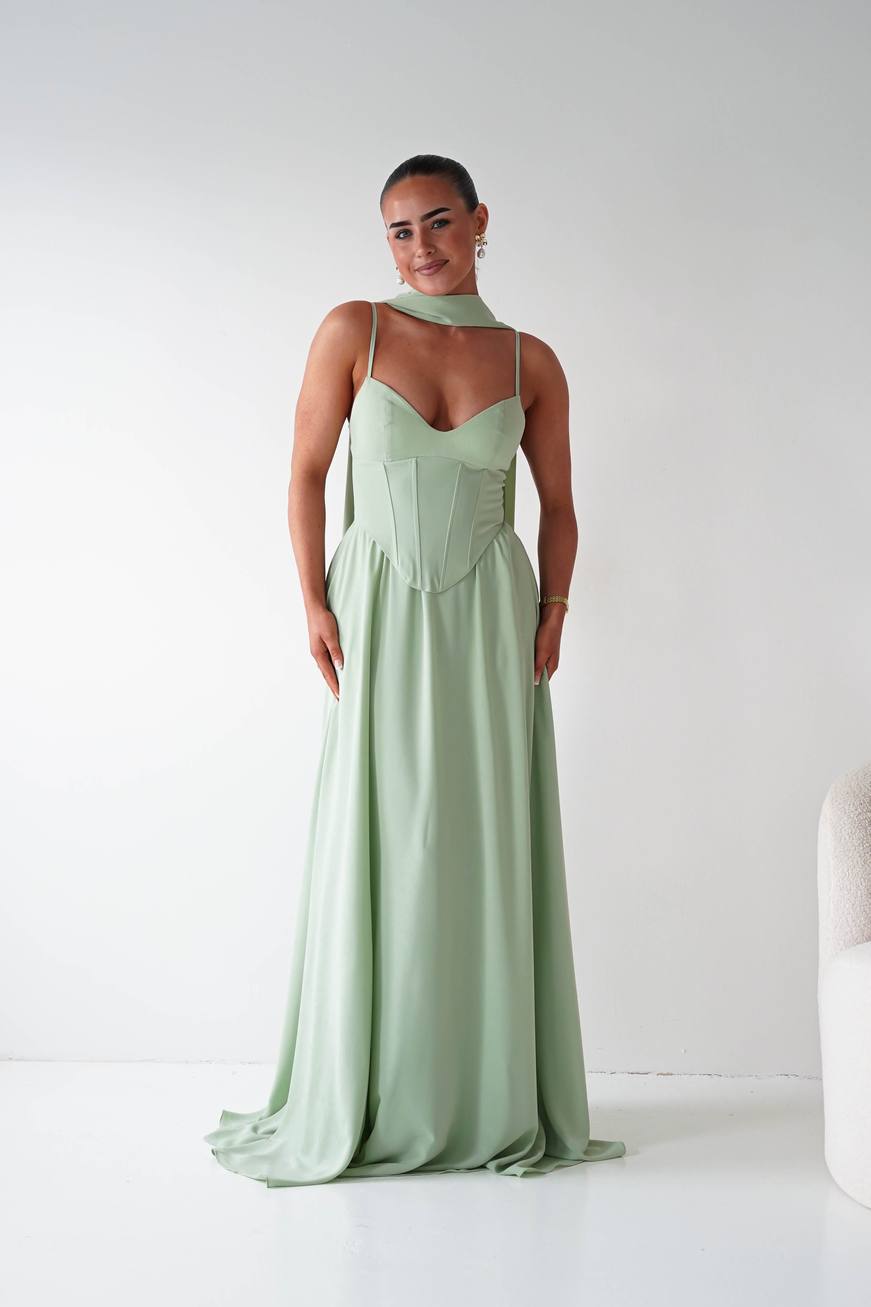 Oh Hello Clothing Dresses > Prom Dresses Felicity Lace Up Corset Maxi Dress | Sage