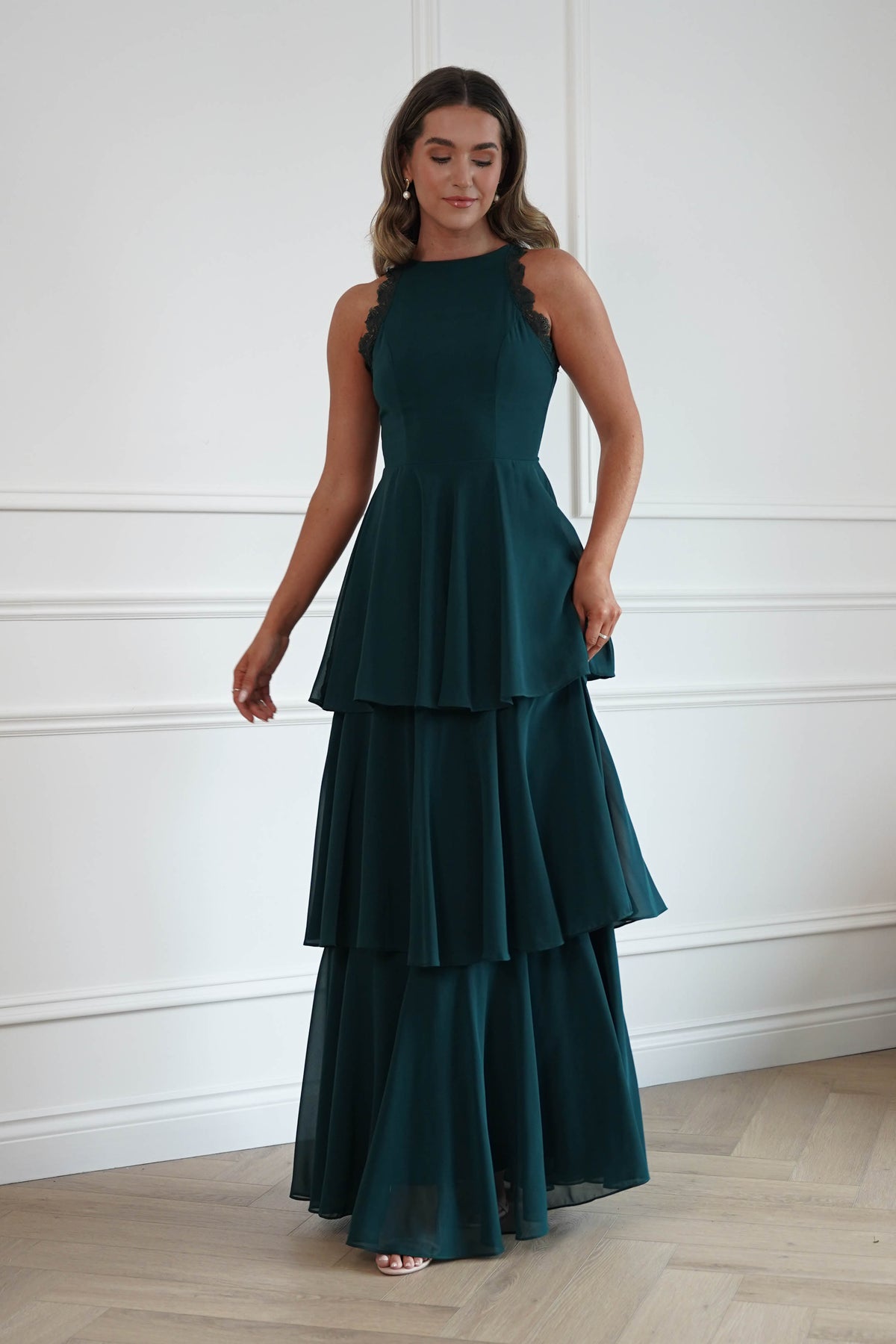 Oh Hello Clothing Women > Clothing > Dresses Ferne Lace Detail Tiered Maxi Dress | Green