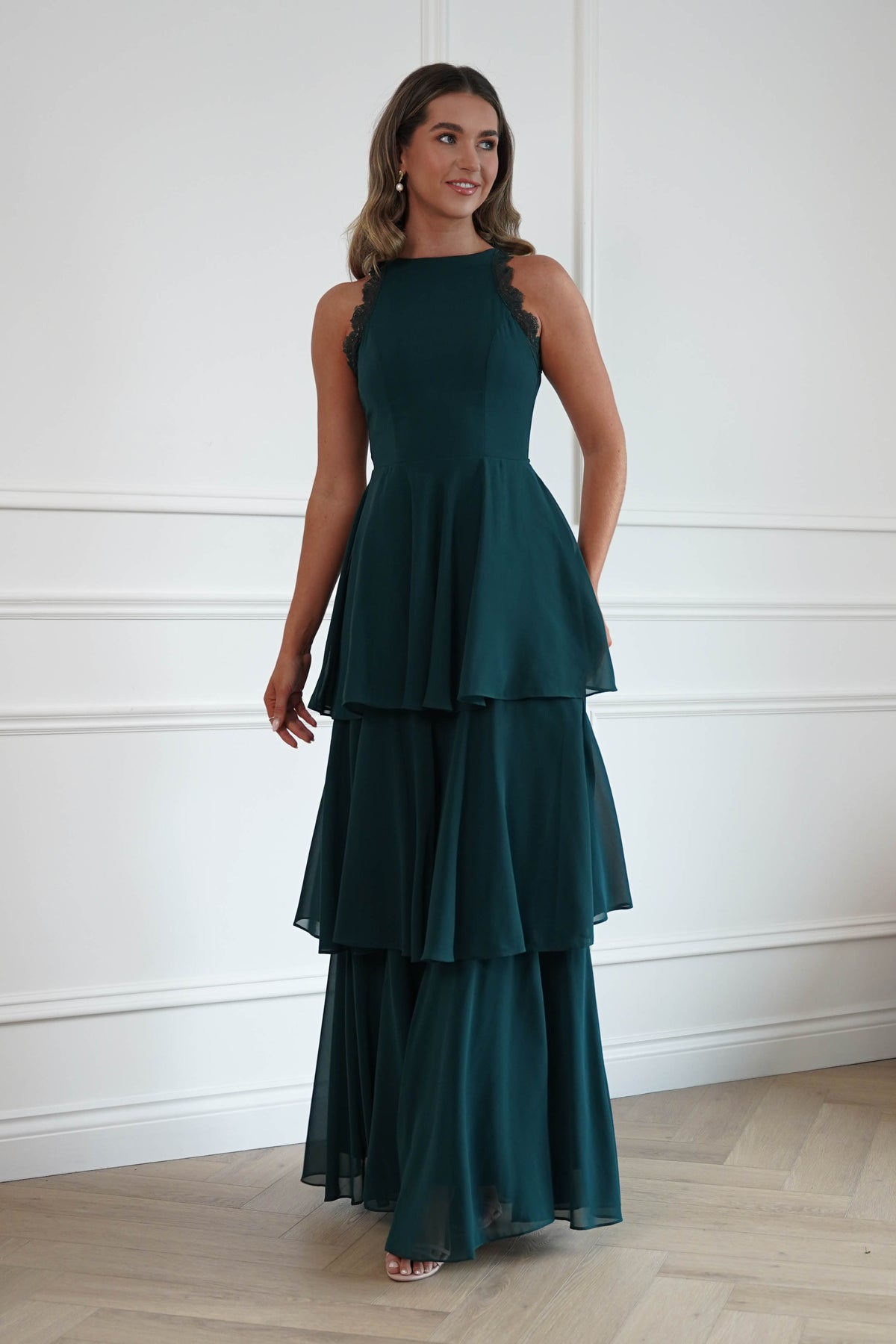 Oh Hello Clothing Women > Clothing > Dresses Ferne Lace Detail Tiered Maxi Dress | Green