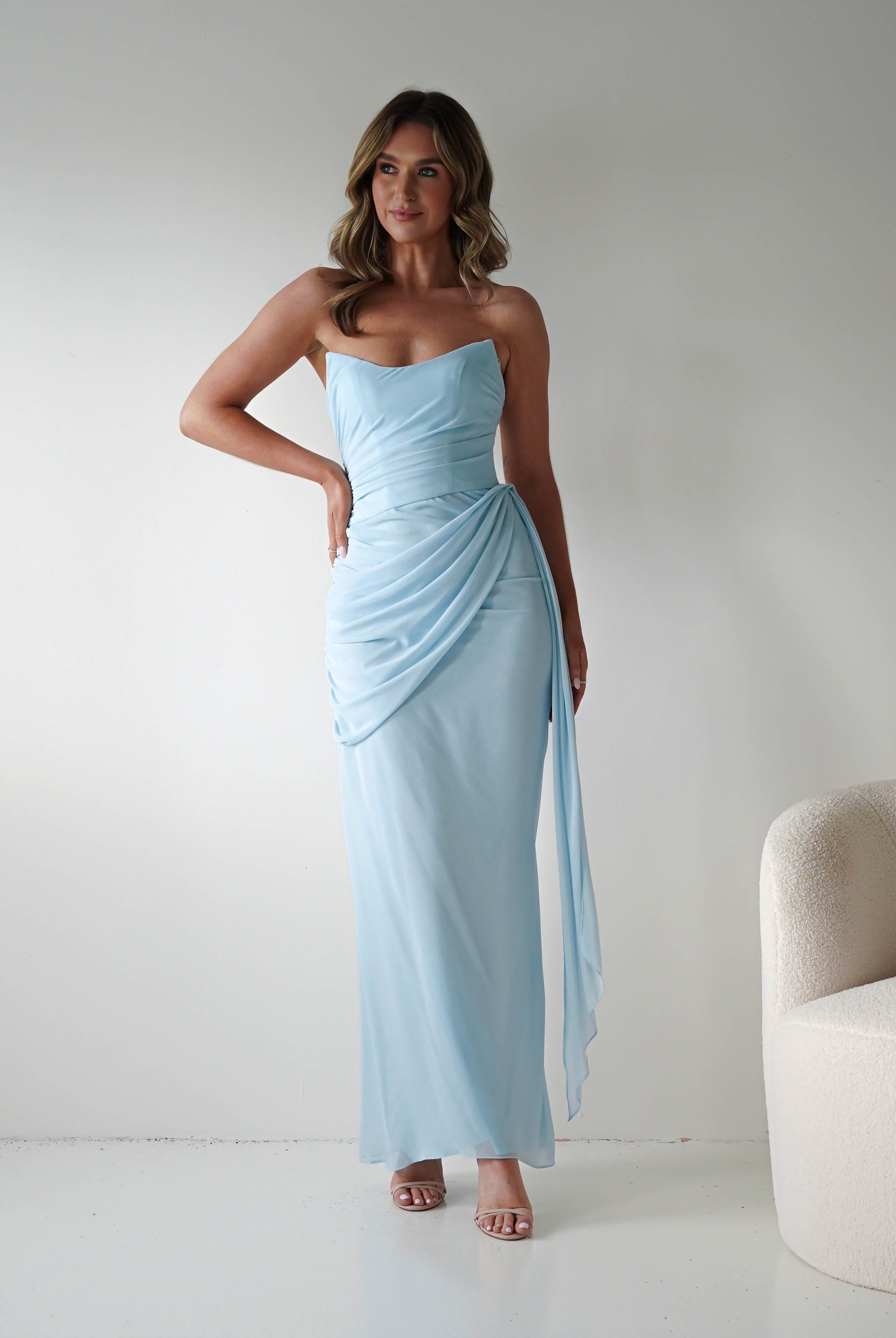Oh Hello Clothing Women > Clothing > Dresses Finn Strapless Draped Maxi Dress | Blue