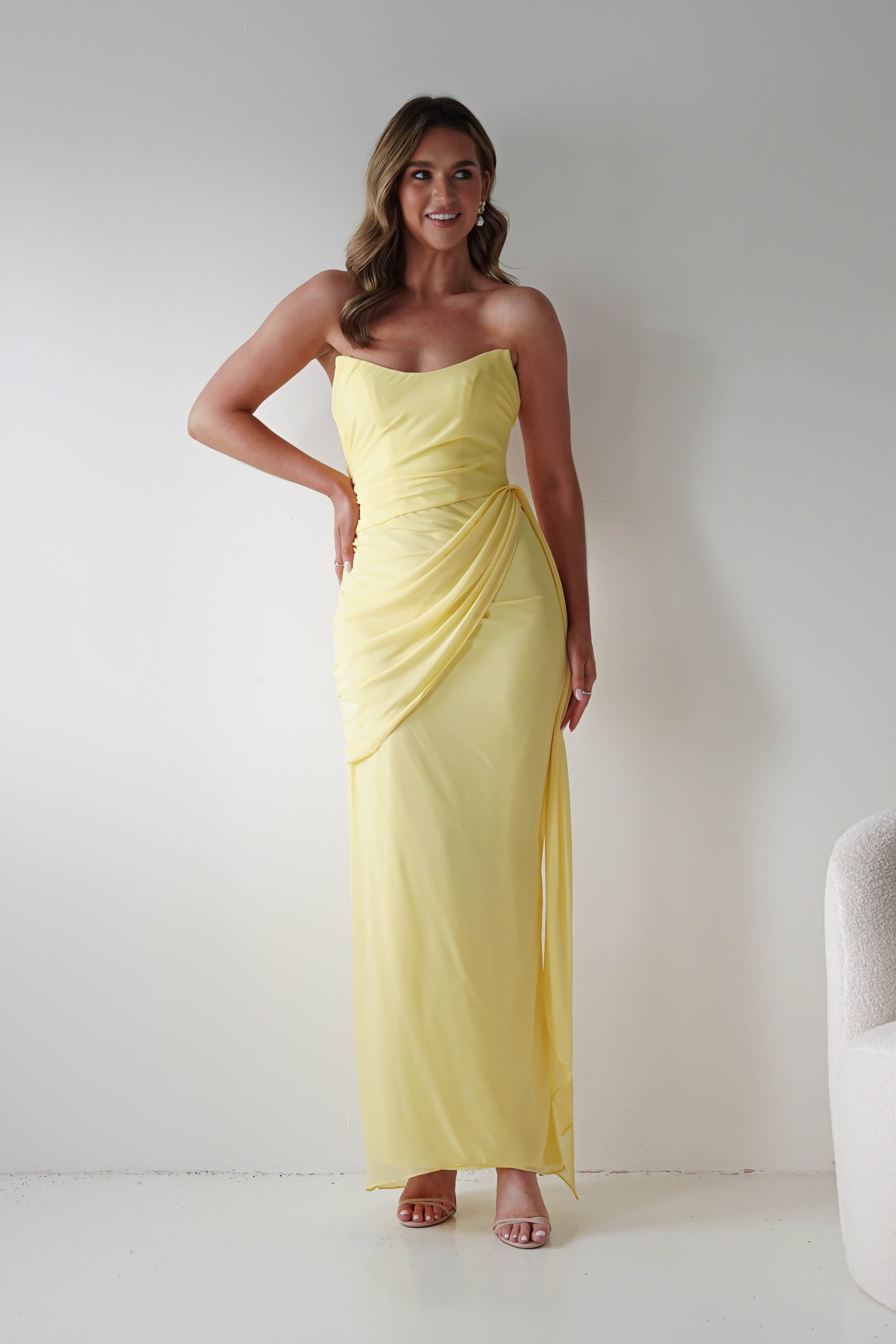 Oh Hello Clothing Women > Clothing > Dresses Finn Strapless Draped Maxi Dress | Yellow