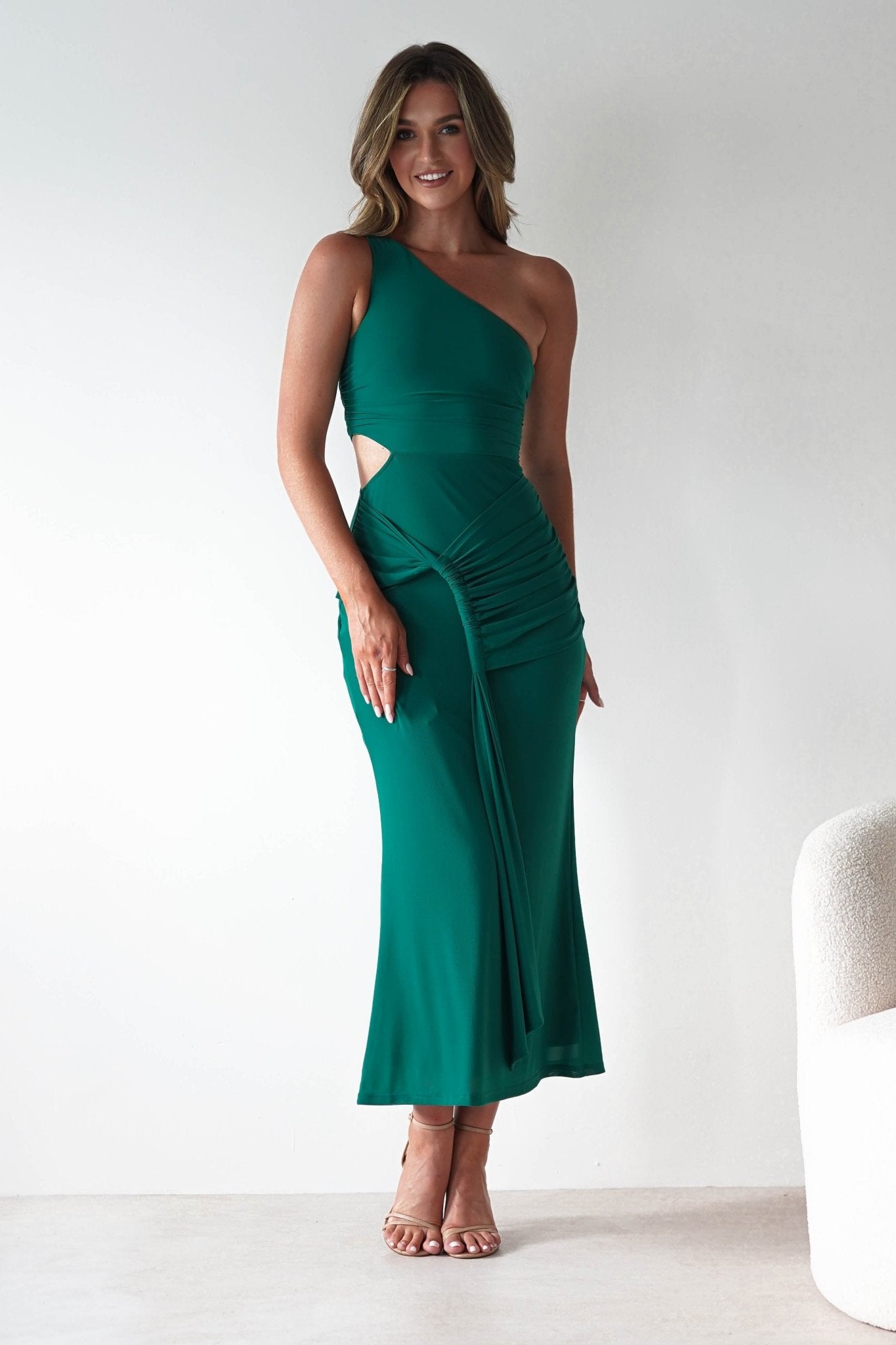 Georgia Mesh Midaxi Dress Forest Green | Wedding Guest Dress | Mesh | Oh Hello Clothing