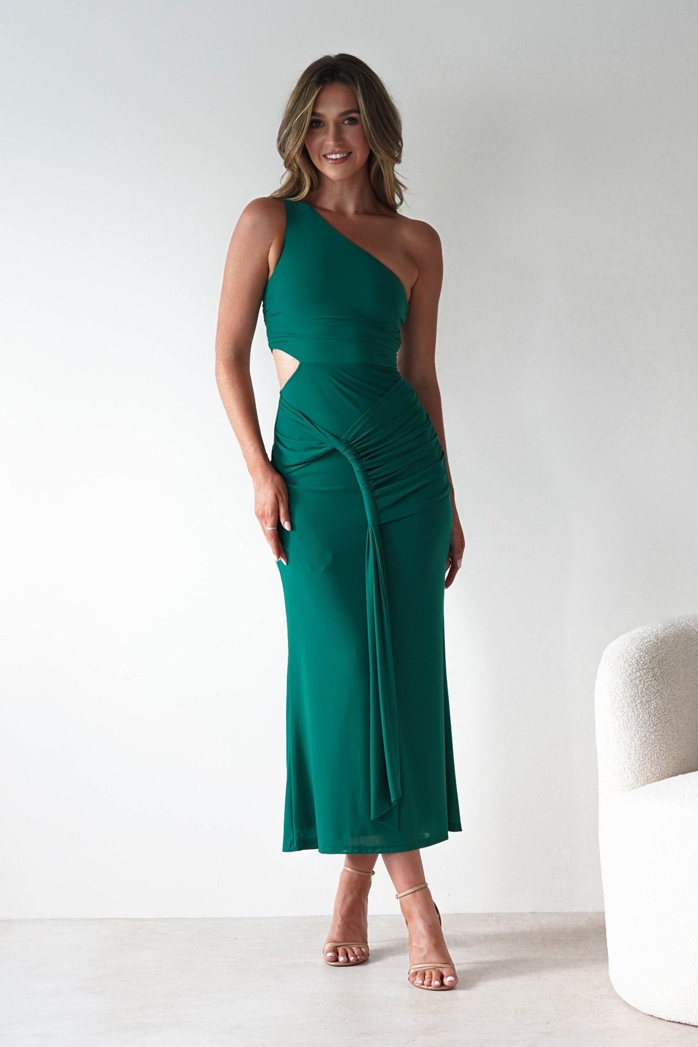 Georgia Mesh Midaxi Dress Forest Green | Wedding Guest Dress | Mesh | Oh Hello Clothing
