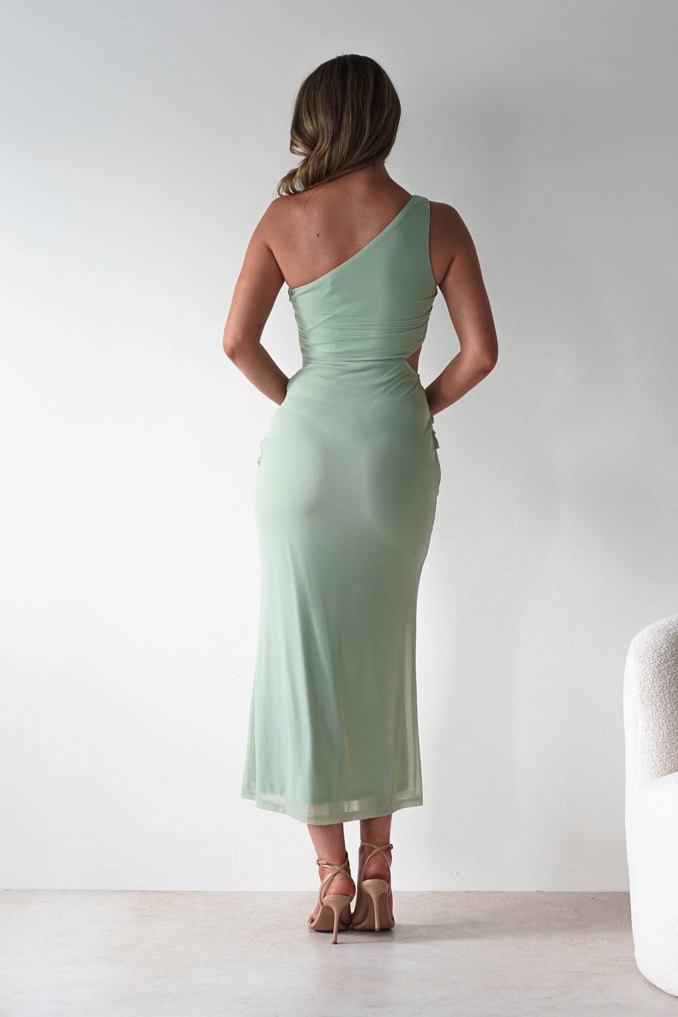 Georgia Mesh Midaxi Dress Sage | Wedding Guest Dress | Mesh | Oh Hello Clothing