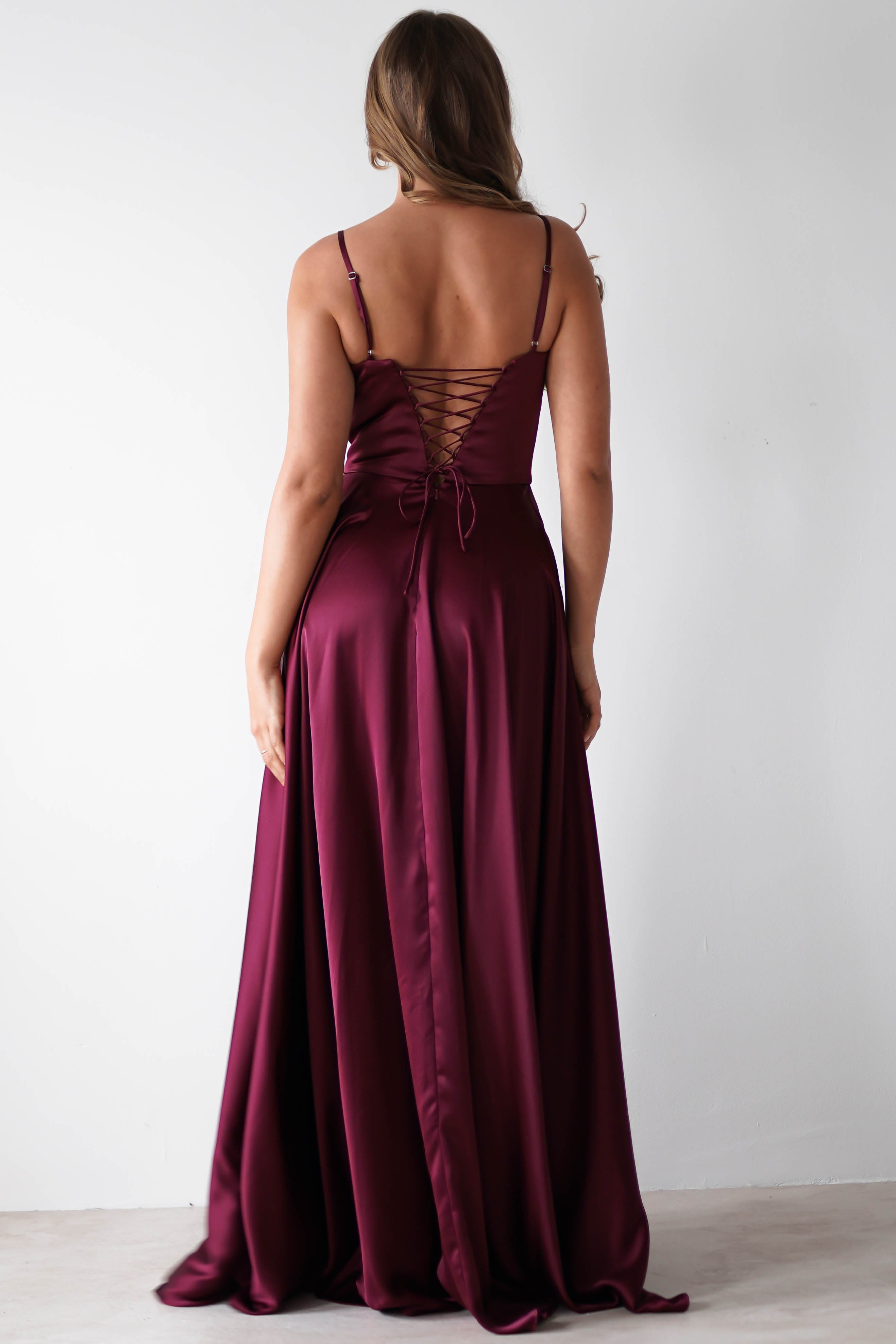 Georgia Soft Satin Maxi Gown | Burgundy | Debs & Prom | Formal Gown | Oh Hello Clothing