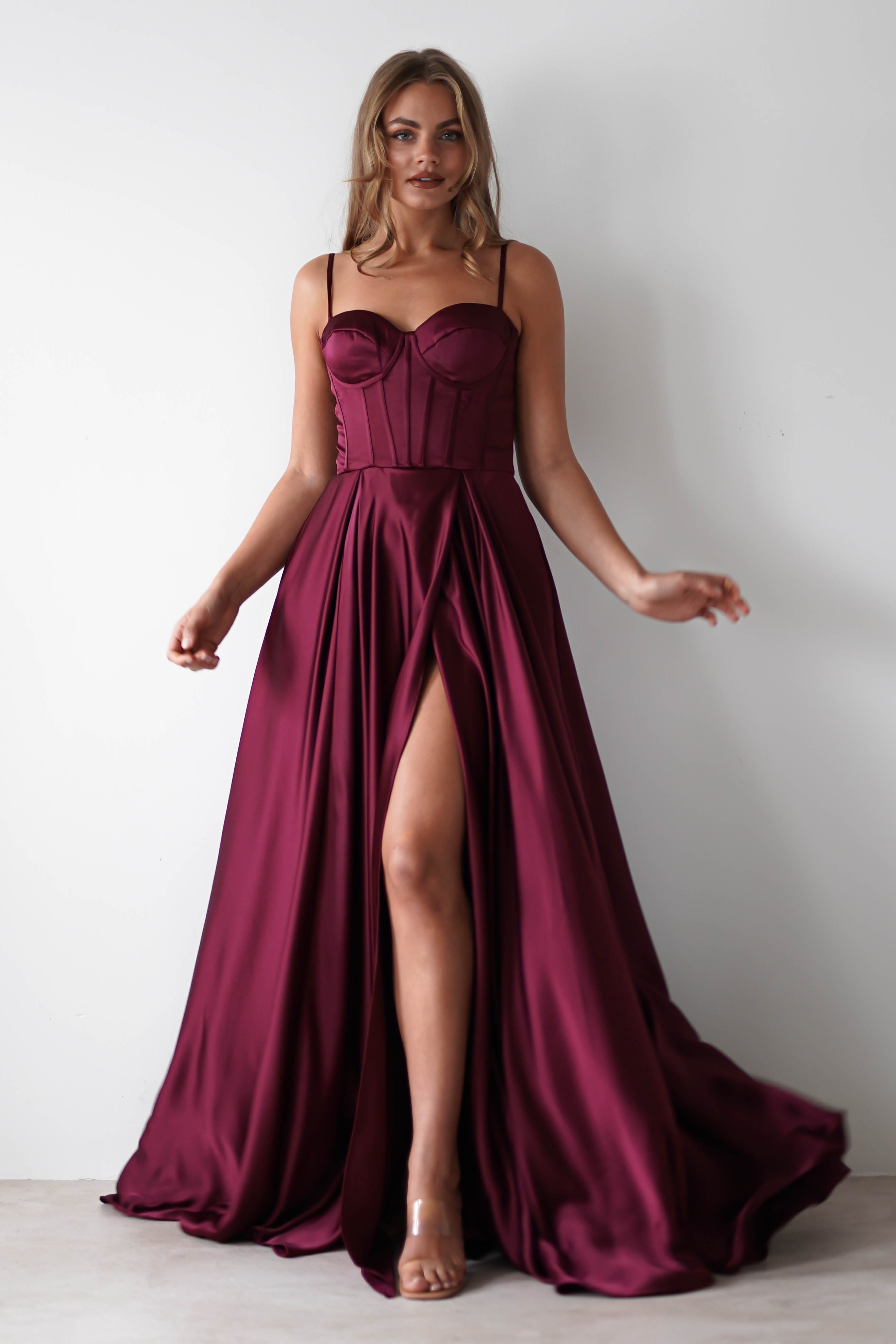 Georgia Soft Satin Maxi Gown | Burgundy | Debs & Prom | Formal Gown | Oh Hello Clothing