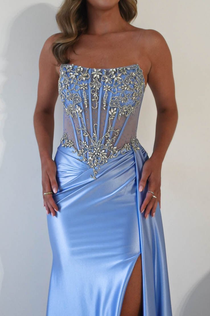 Oh Hello Clothing Dresses 1*DONE - CINDERALLA-C169 BLUE Embellished Satin Evening Gown (Copy)