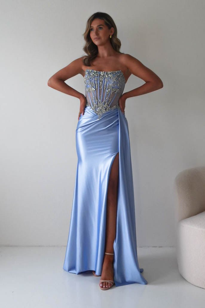 Oh Hello Clothing Dresses 1*DONE - CINDERALLA-C169 BLUE Embellished Satin Evening Gown (Copy)