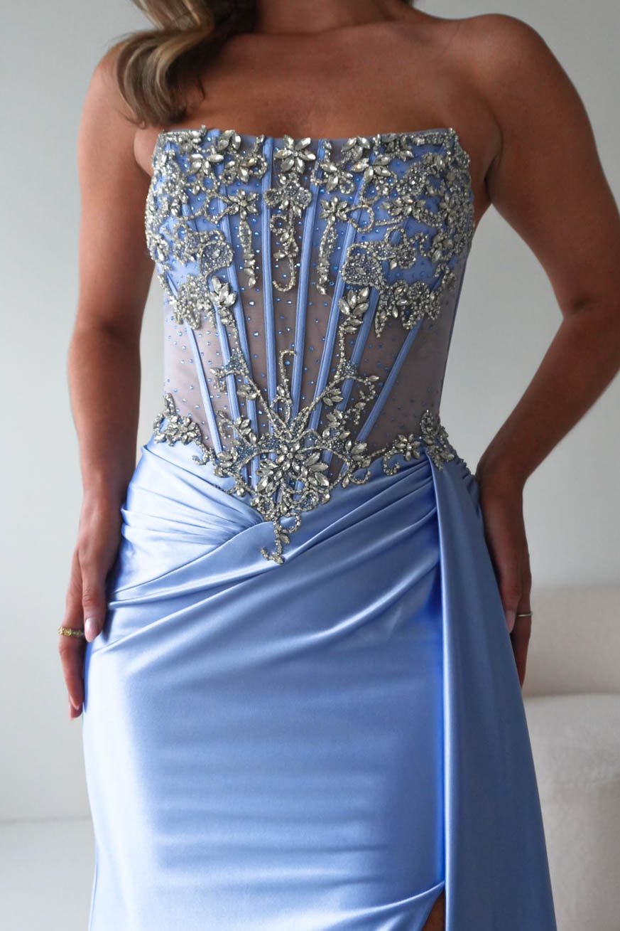 Oh Hello Clothing Dresses 1*DONE - CINDERALLA-C169 BLUE Embellished Satin Evening Gown (Copy)