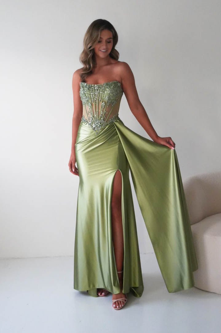 Oh Hello Clothing Dresses 1*DONE - CINDERALLA-C169 SAGE Embellished Satin Evening Gown (Copy) (Copy)