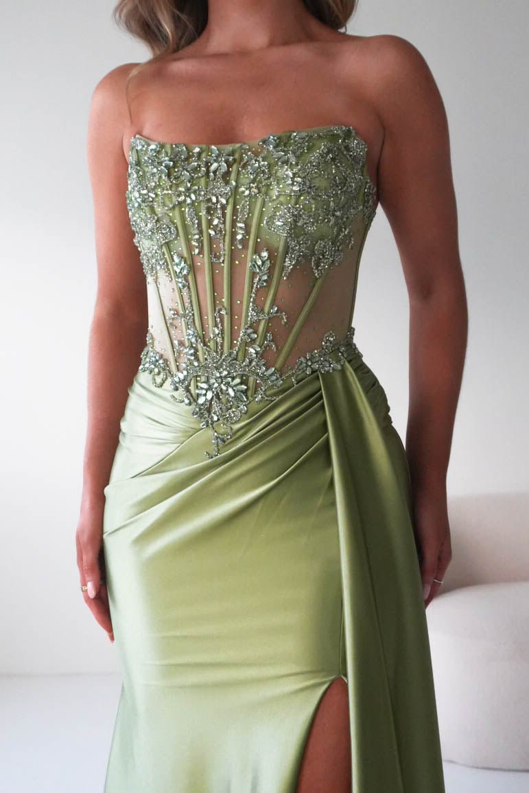 Oh Hello Clothing Dresses 1*DONE - CINDERALLA-C169 SAGE Embellished Satin Evening Gown (Copy) (Copy)