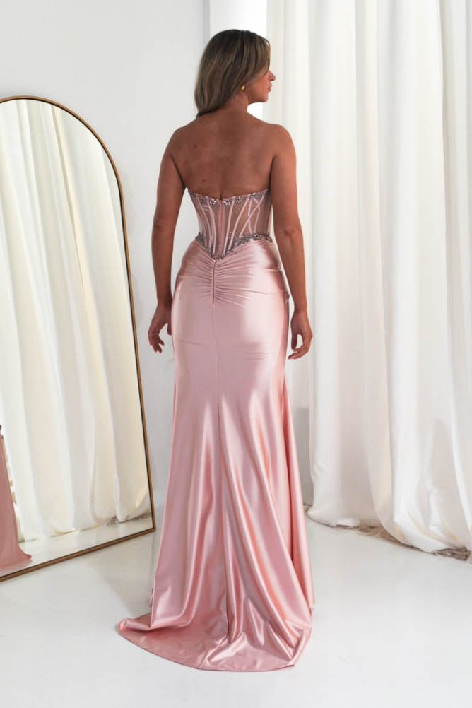 Oh Hello Clothing Dresses 1*DONE - CINDERALLA-C169 PINK Embellished Satin Evening Gown