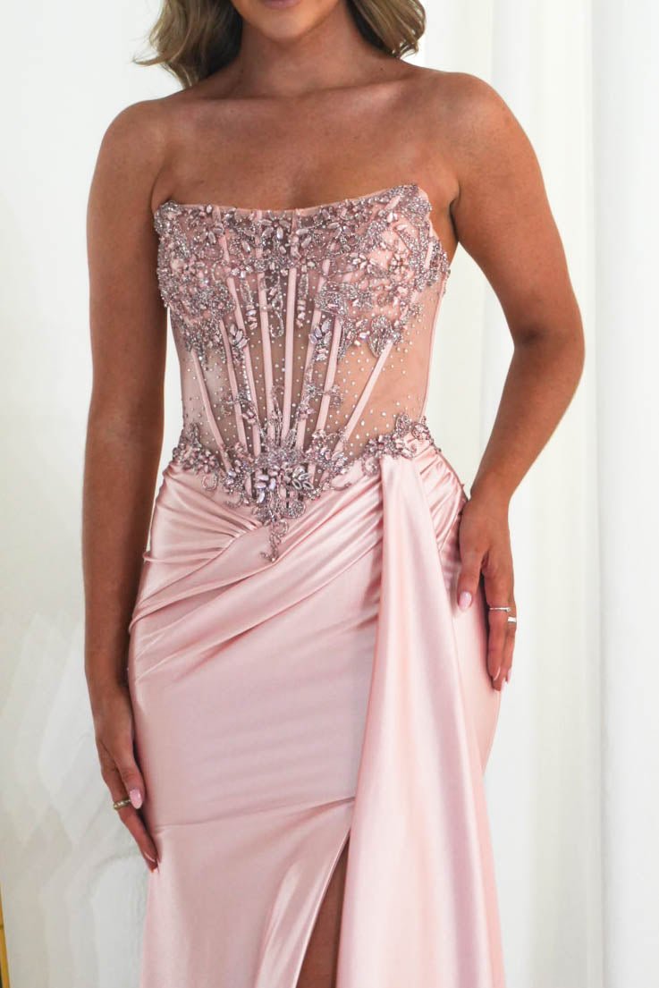 Oh Hello Clothing Dresses 1*DONE - CINDERALLA-C169 PINK Embellished Satin Evening Gown