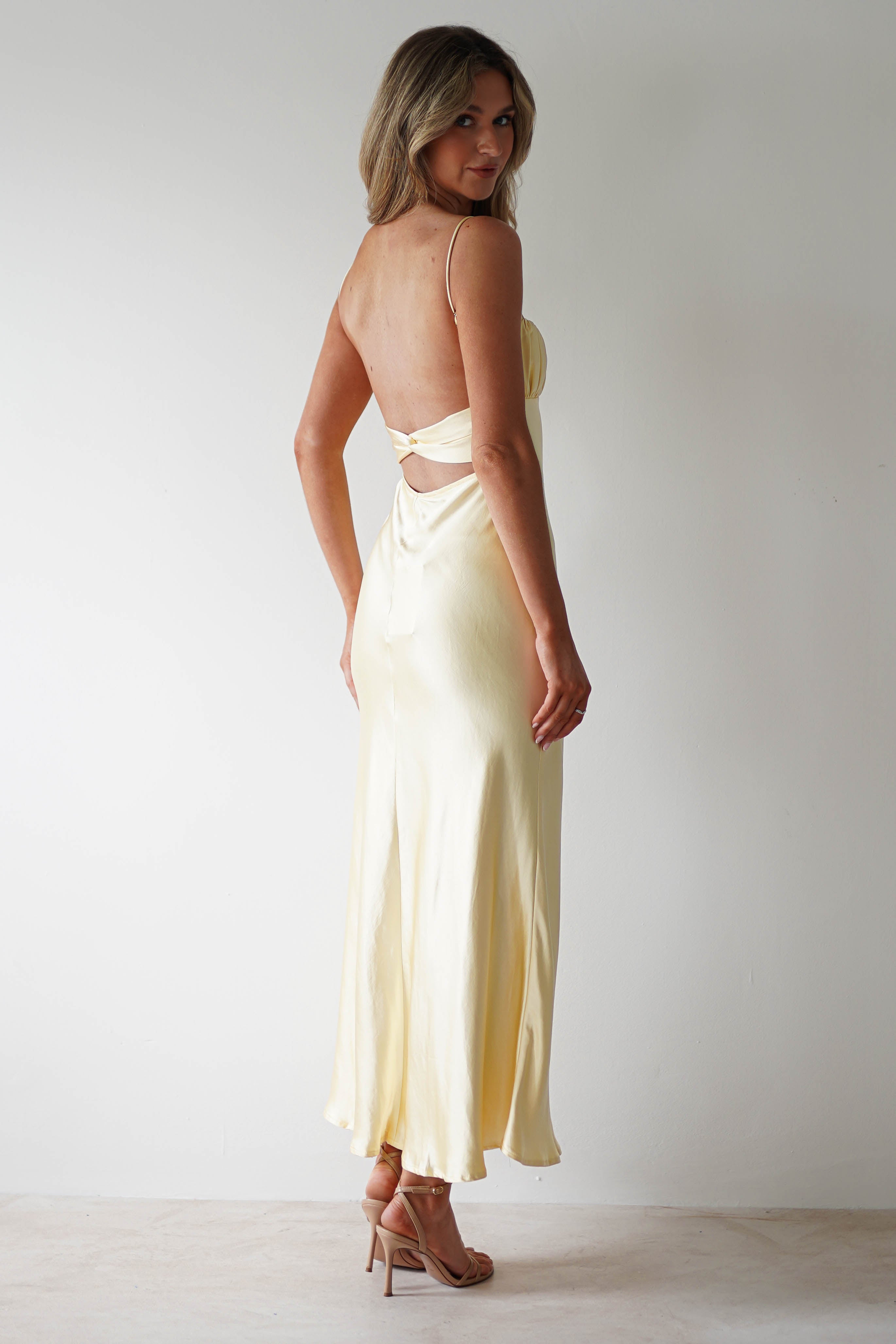 Grace Soft Satin Maxi Dress Yellow | Wedding Guest Dress | Maxi | Satin | Oh Hello Clothing