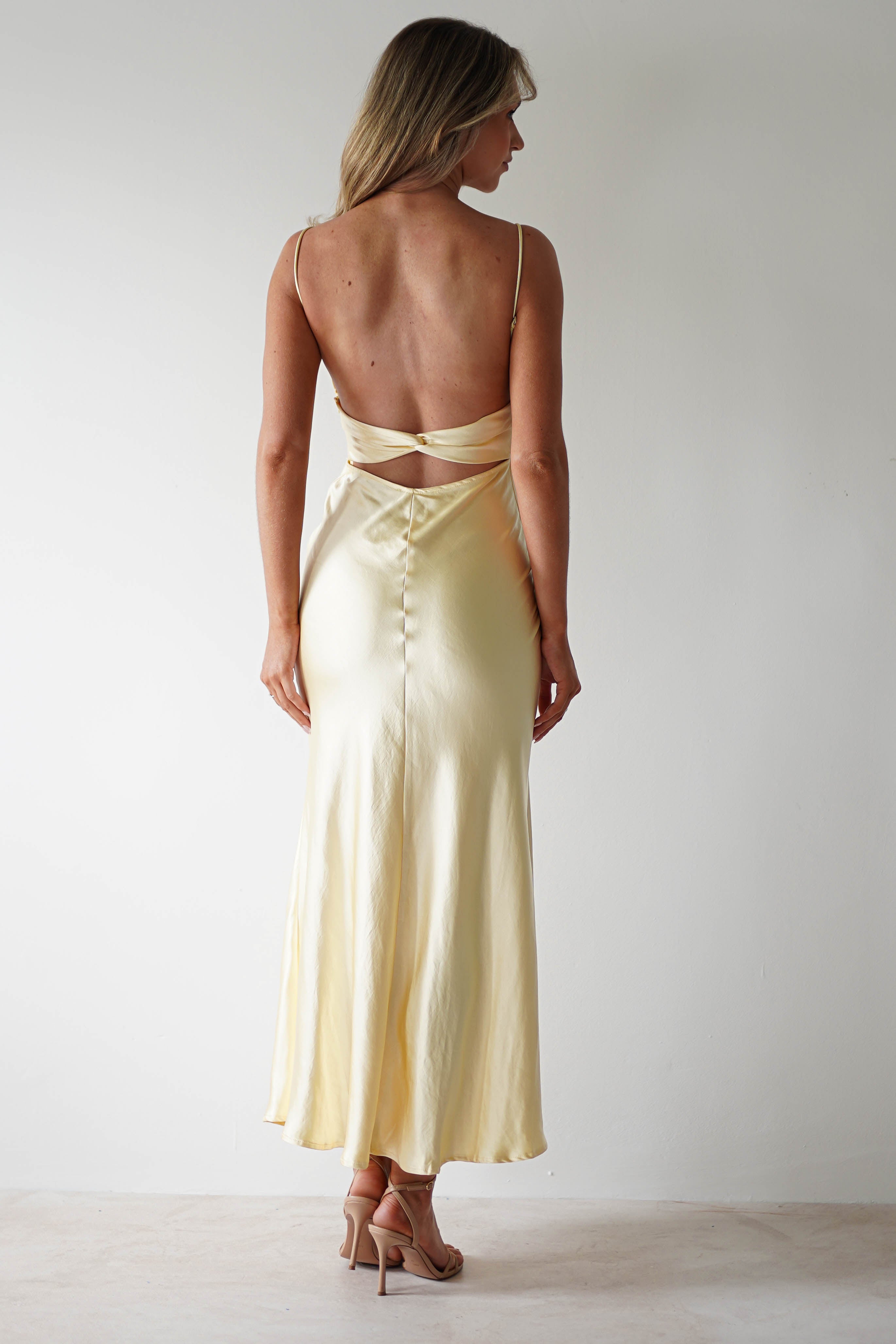 Grace Soft Satin Maxi Dress Yellow | Wedding Guest Dress | Maxi | Satin | Oh Hello Clothing