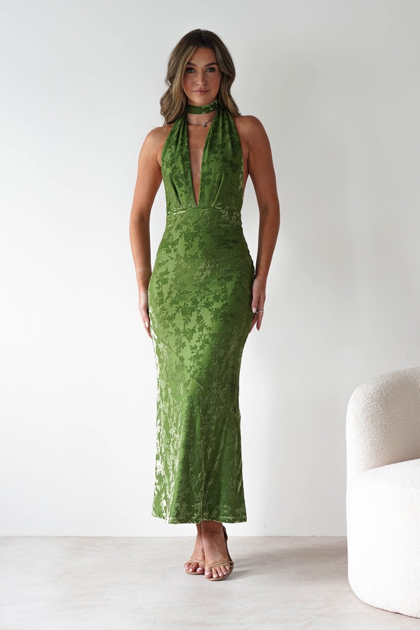 Grayson Floral Jacquard Maxi Dress Green | Wedding Guest Dress | Maxi | Oh Hello Clothing