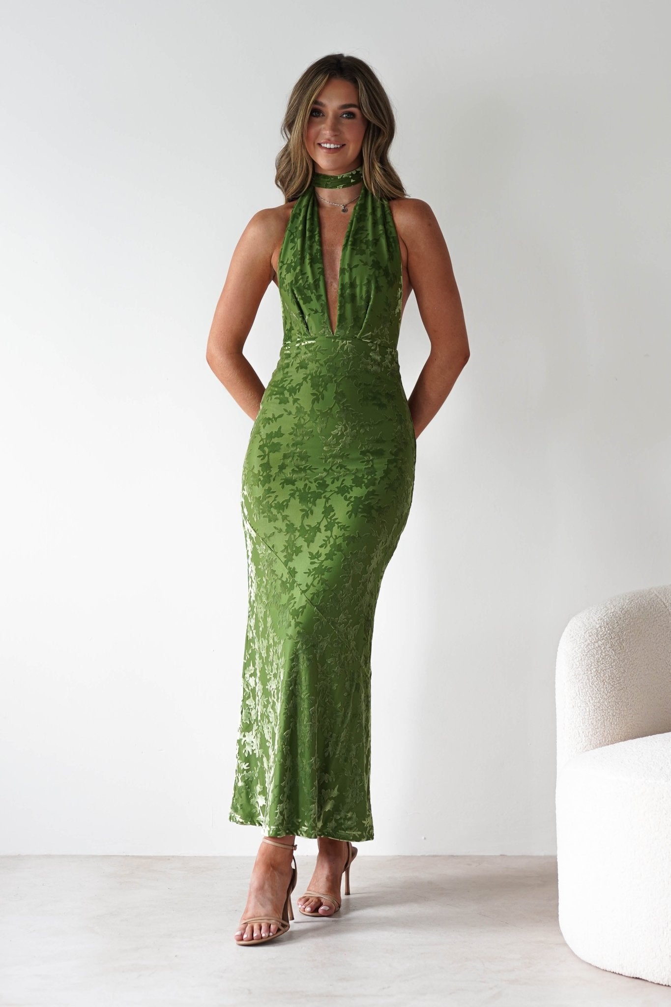 Grayson Floral Jacquard Maxi Dress Green | Wedding Guest Dress | Maxi | Oh Hello Clothing