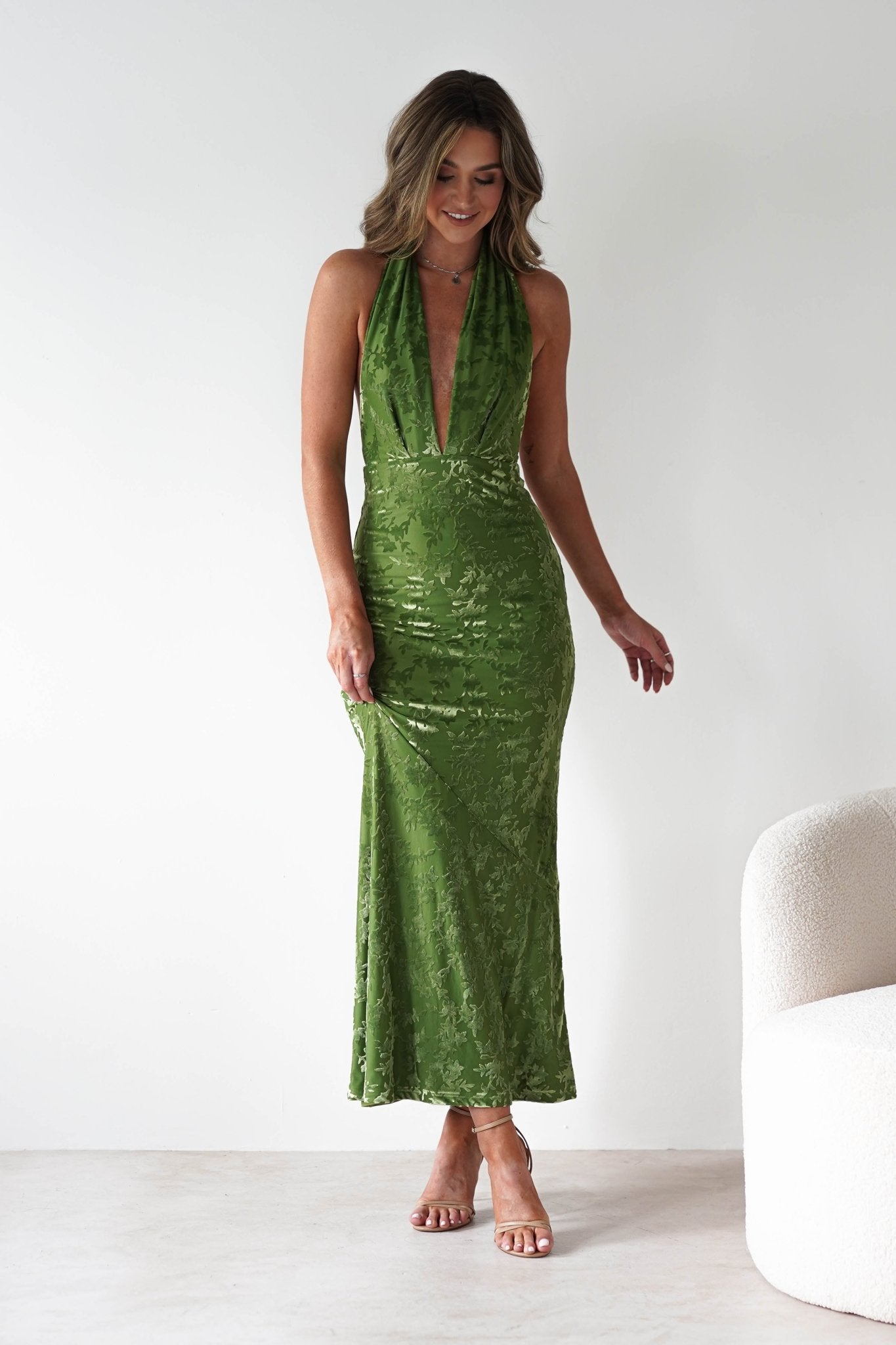Grayson Floral Jacquard Maxi Dress Green | Wedding Guest Dress | Maxi | Oh Hello Clothing
