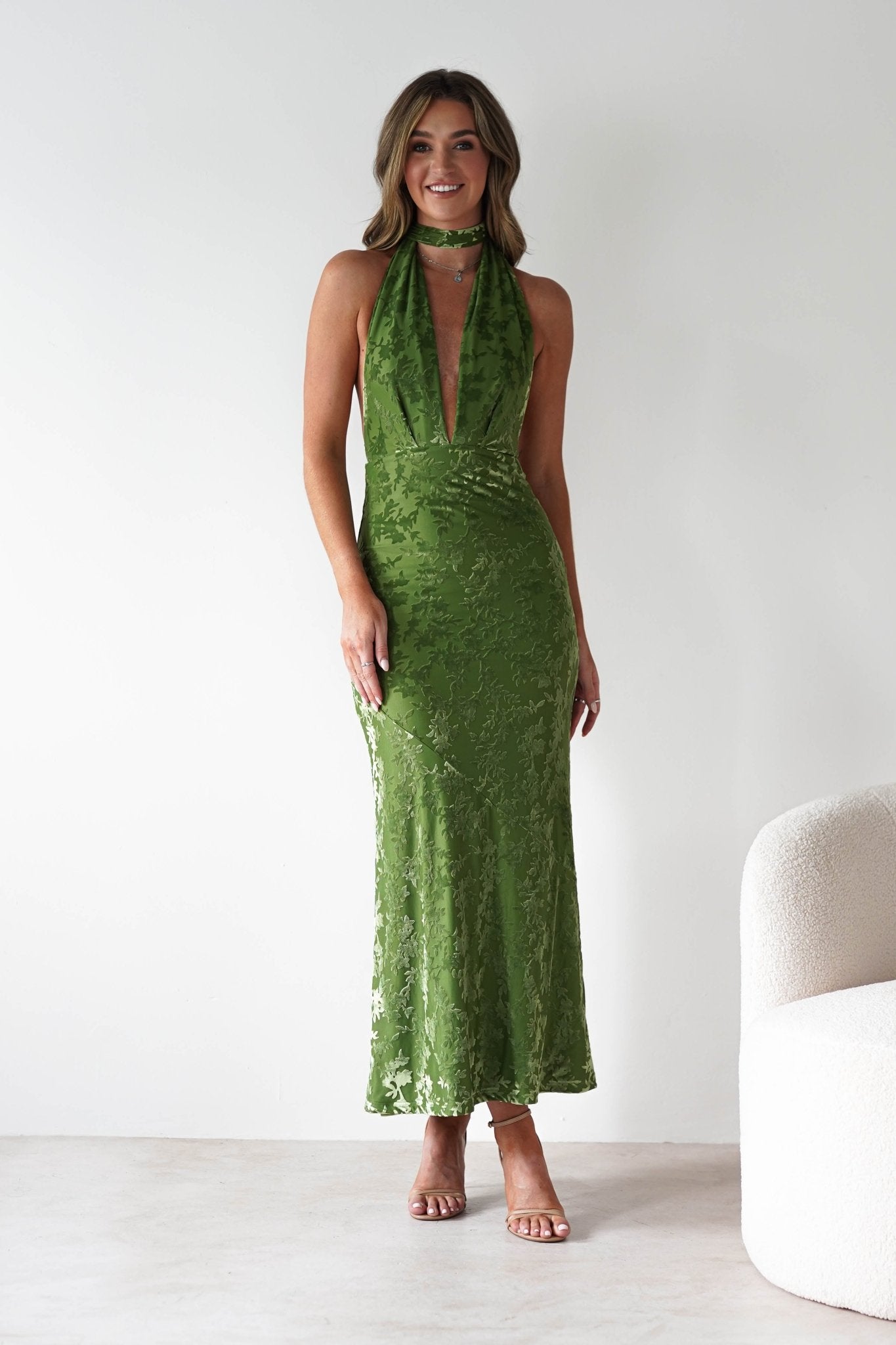 Grayson Floral Jacquard Maxi Dress Green | Wedding Guest Dress | Maxi | Oh Hello Clothing