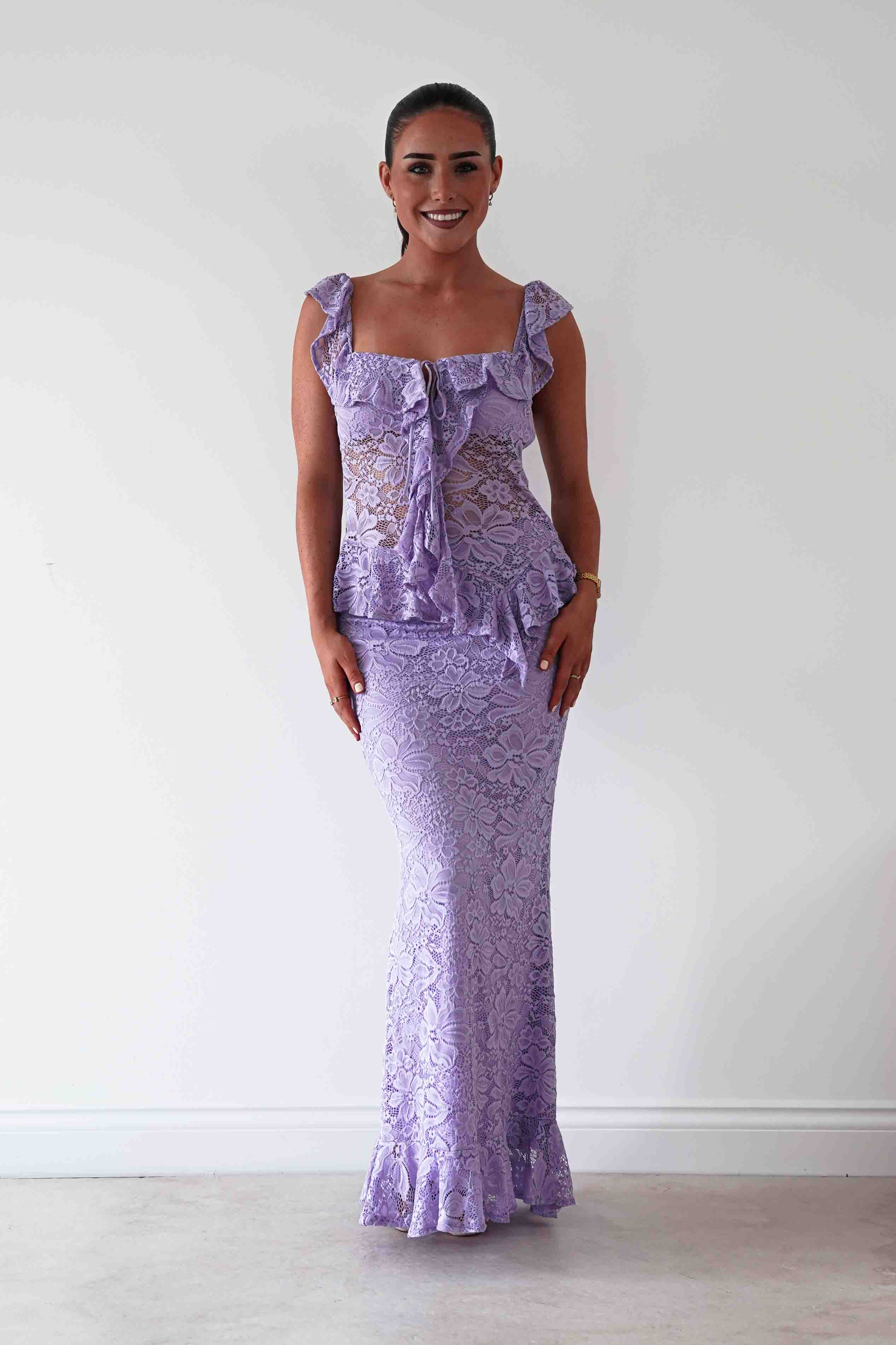 Oh Hello Clothing Women > Clothing > Dresses Hailey Lace Top and Skirt Set | Lilac