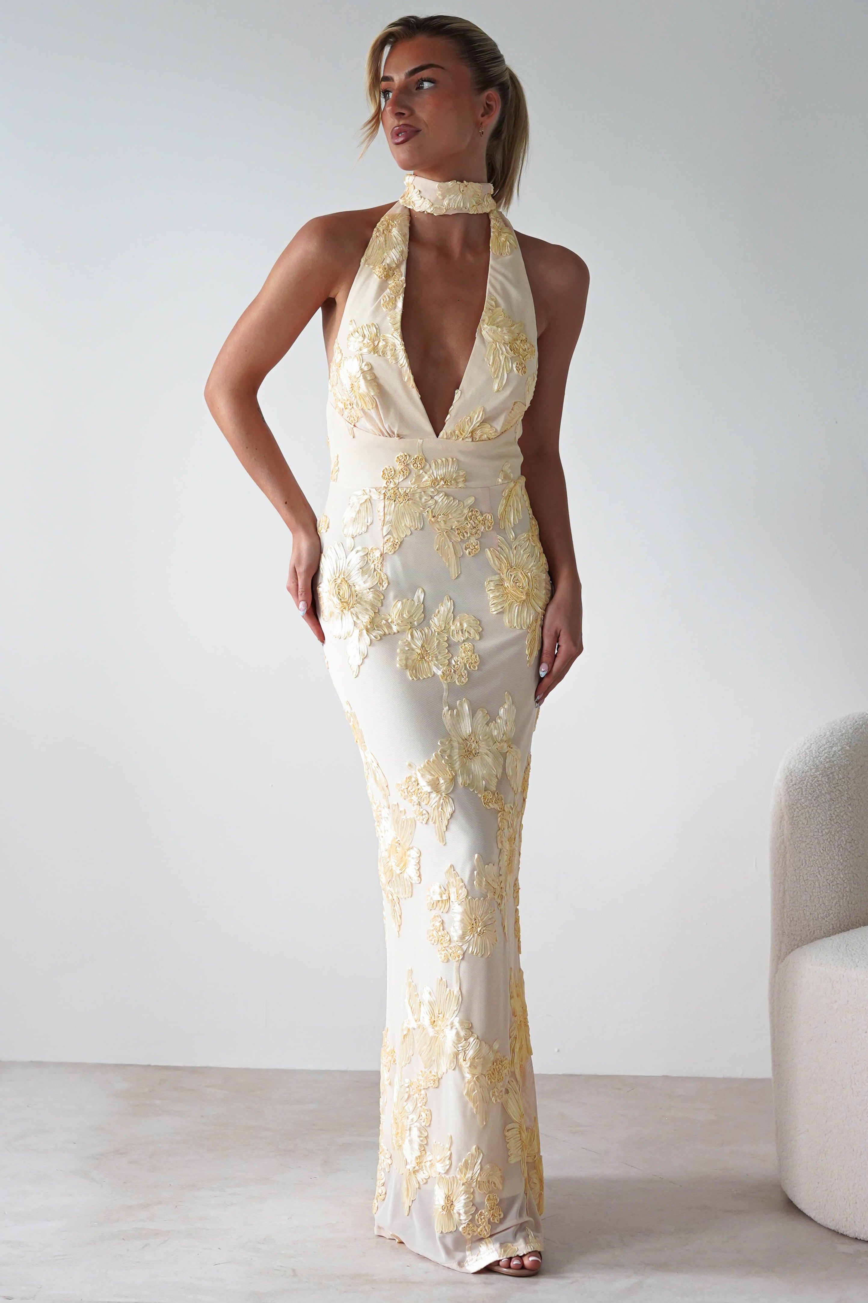 Halsey Tie Back Maxi Dress Light Yellow | Wedding Guest Dress | Maxi | Oh Hello Clothing