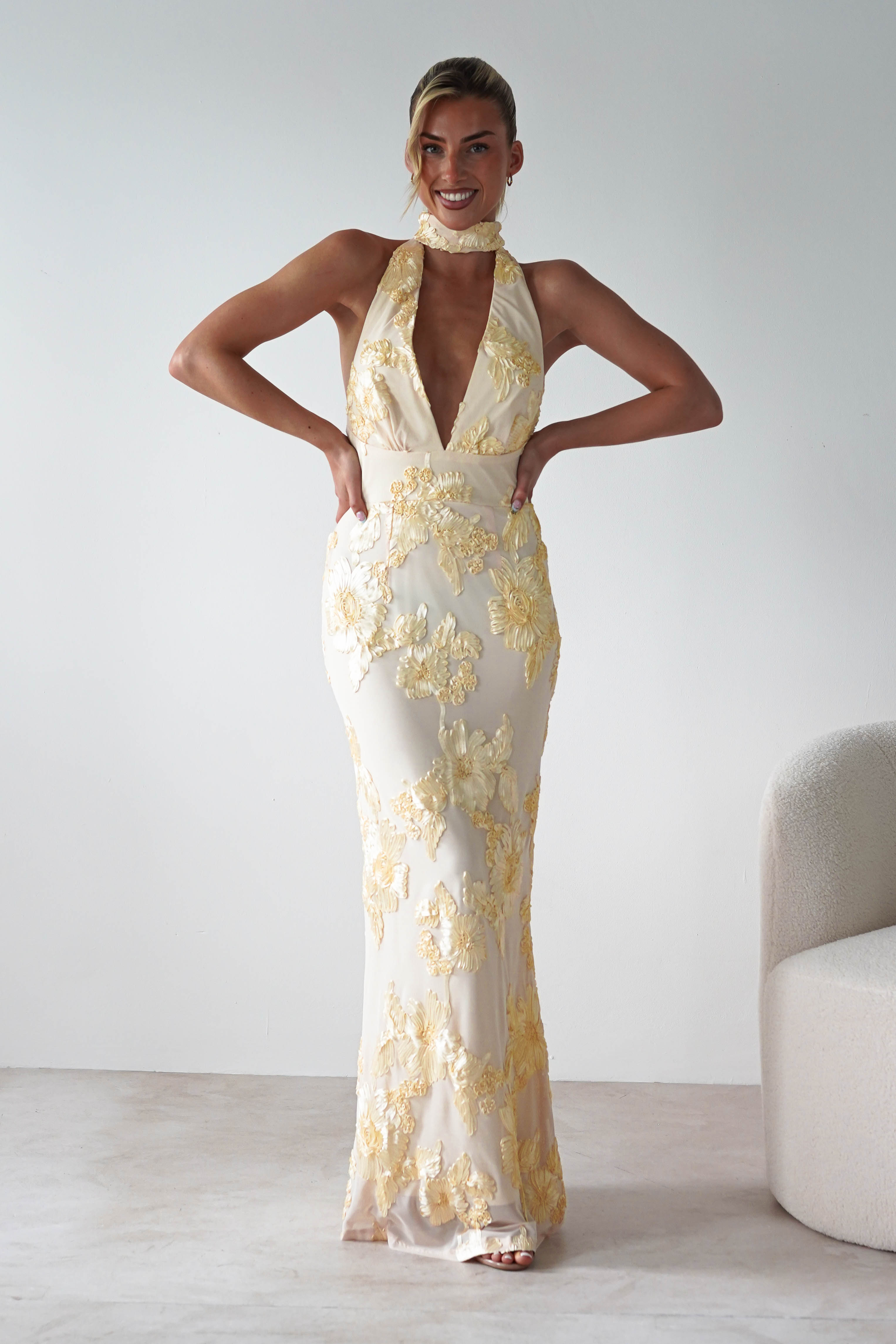 Halsey Tie Back Maxi Dress Light Yellow | Wedding Guest Dress | Maxi | Oh Hello Clothing